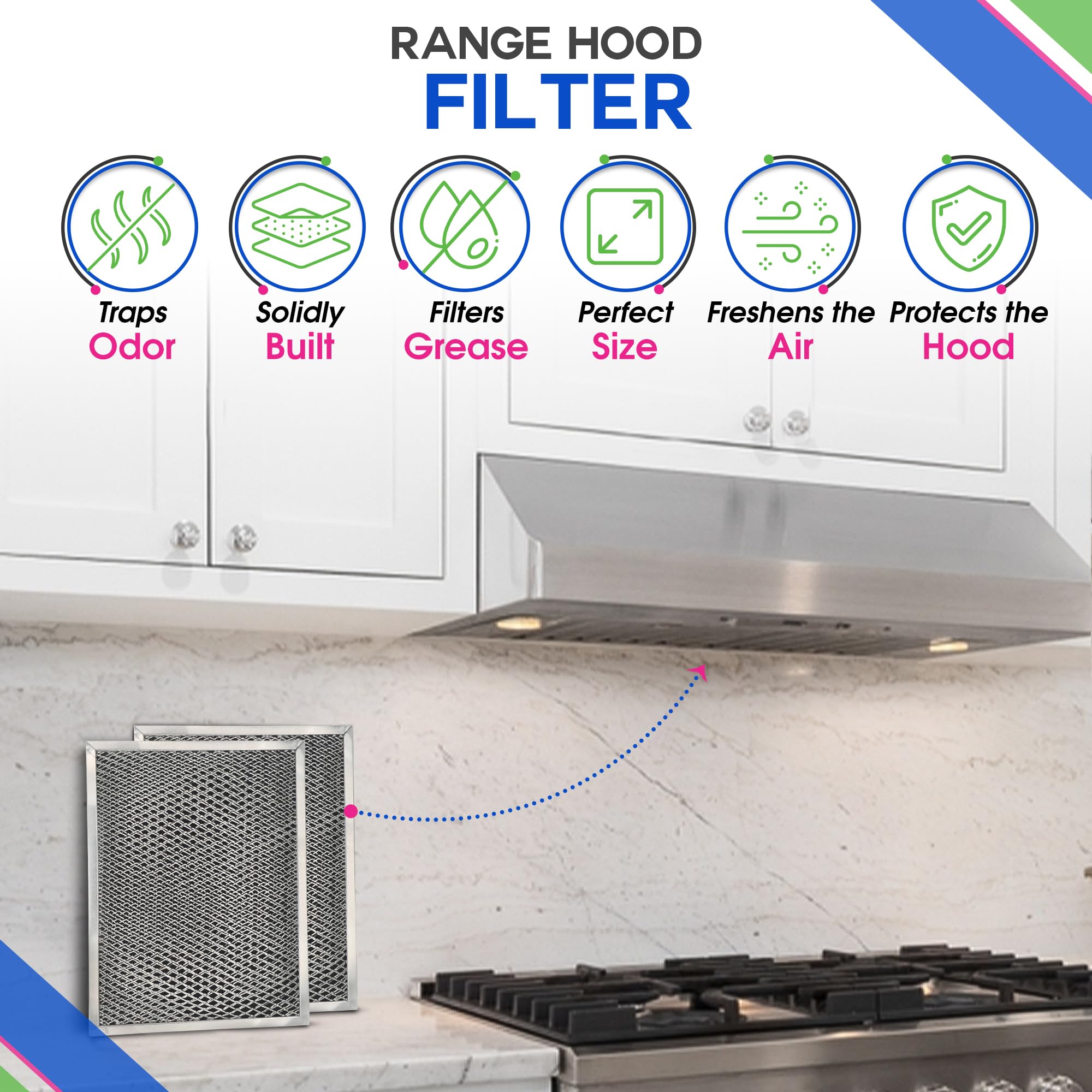 Bagean Stove Hood Vent Filter 8.50" x 11.25" LL62F Charcoal Grease Combo - Fits Ductless Broan Range Hood Filter Replacement - Metal Screen Filters Grease and Carbon Freshen Kitchen Stove Air (2-Pk)