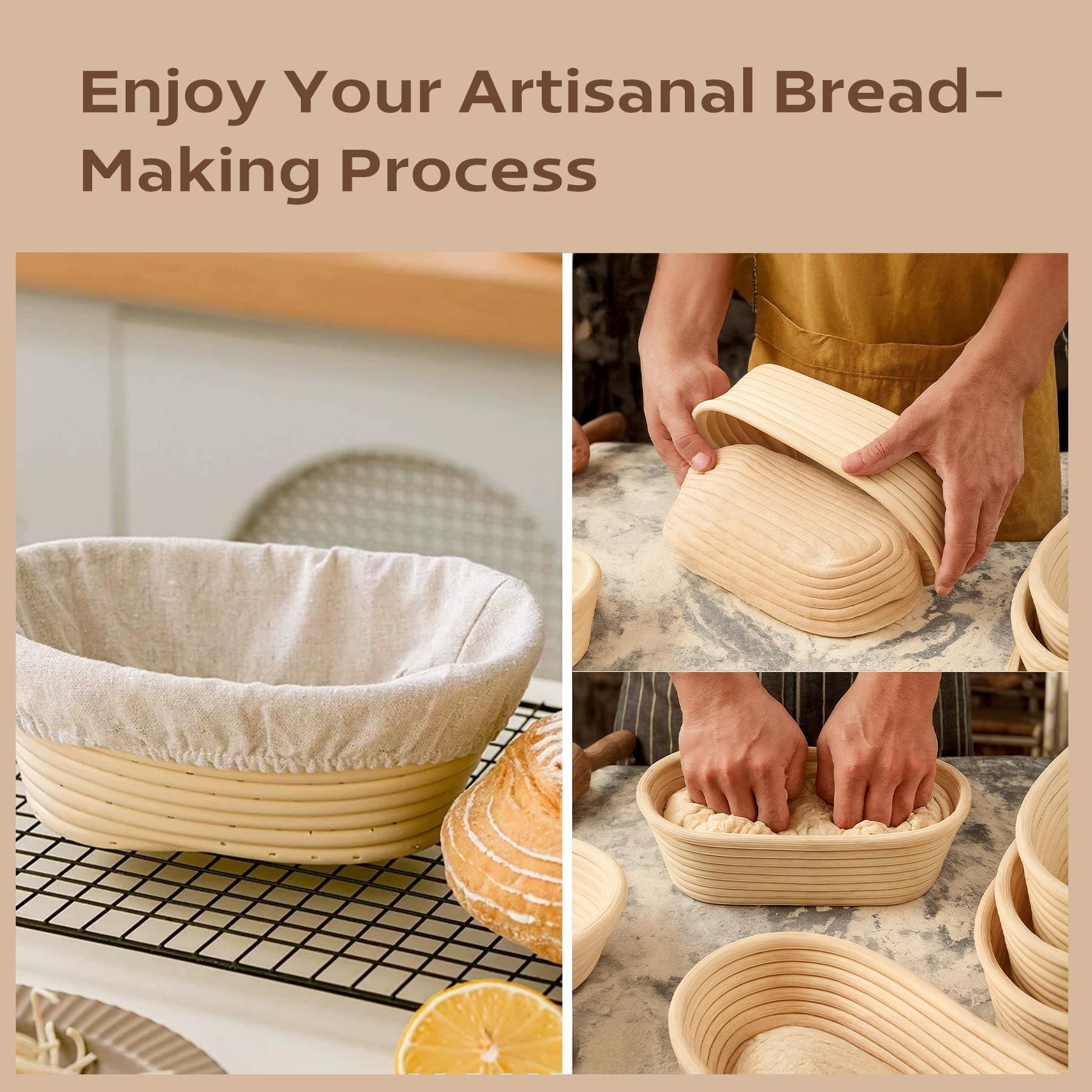 TAPANFAI 2 Pack Oval Bread Proofing Basket, 10 inch Sourdough Bannetons Bortform Proving Rattan Basket with Linen Liner Cloth, Bread Basket, Great for Professional