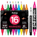 Chalkola Dual Tip Liquid Chalk Markers for Blackboard (16 Pack, 1mm+5mm Fine, Bold Tip) | Wet Erase, Chalk Pens for Chalkboard Signs, Car Windows, Glass, Calendar, Mirrors - Erasable Chalkboard Marker