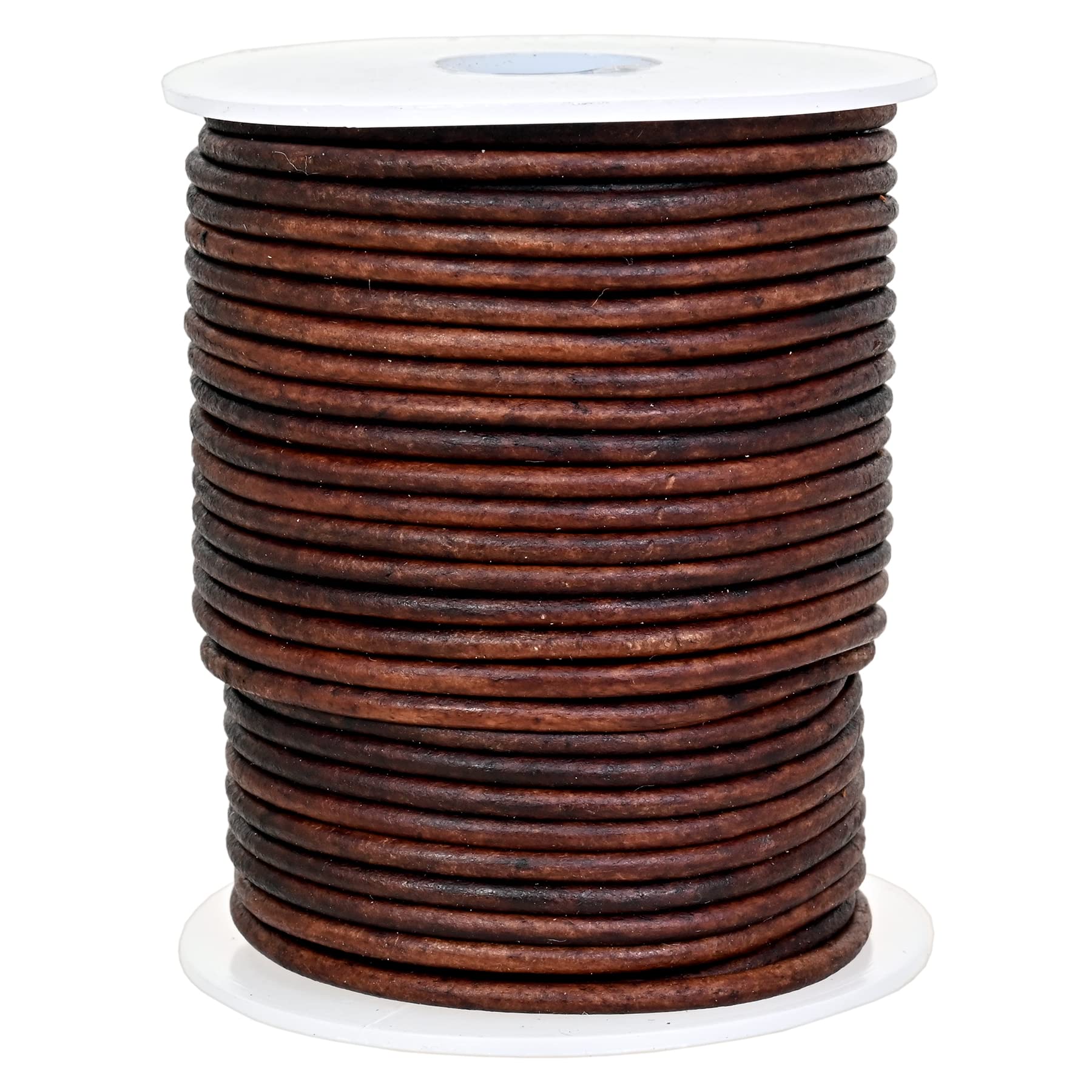 GENIQUE Real/Genuine Round Leather Cord for Jewelry Making, Leather String Cord for Crafting Supplies, Necklace, Bracelets, Braiding, Wraps (2mm, Antique Brown Distressed)