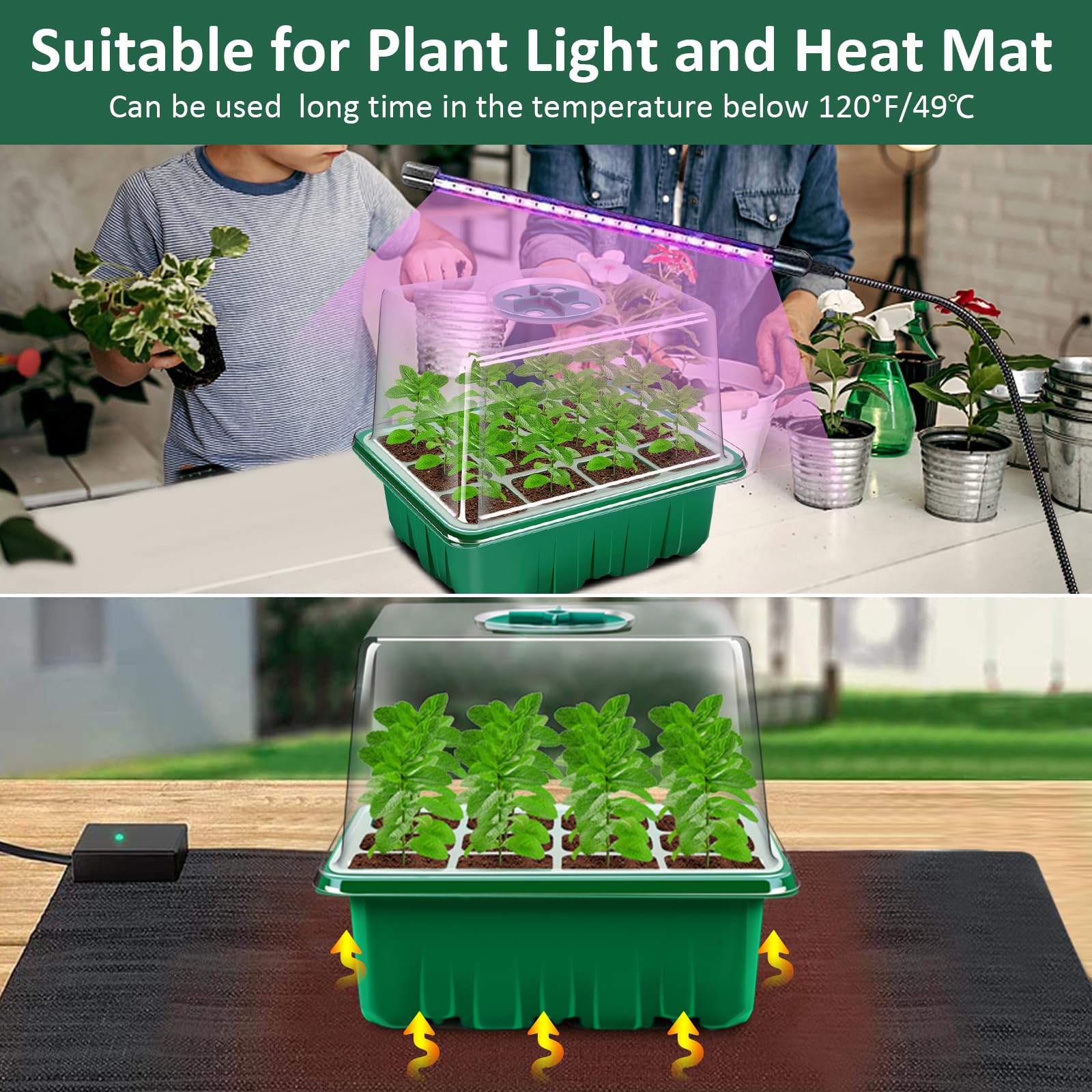 Verdenu Seed Starter Tray, 10 Pack 120 Cells Seed Starter Kit with Adjustable Humidity Dome, Upgrade Height Reusable Seed Starting Trays with Tools, Germination Kit for Seeds Starting