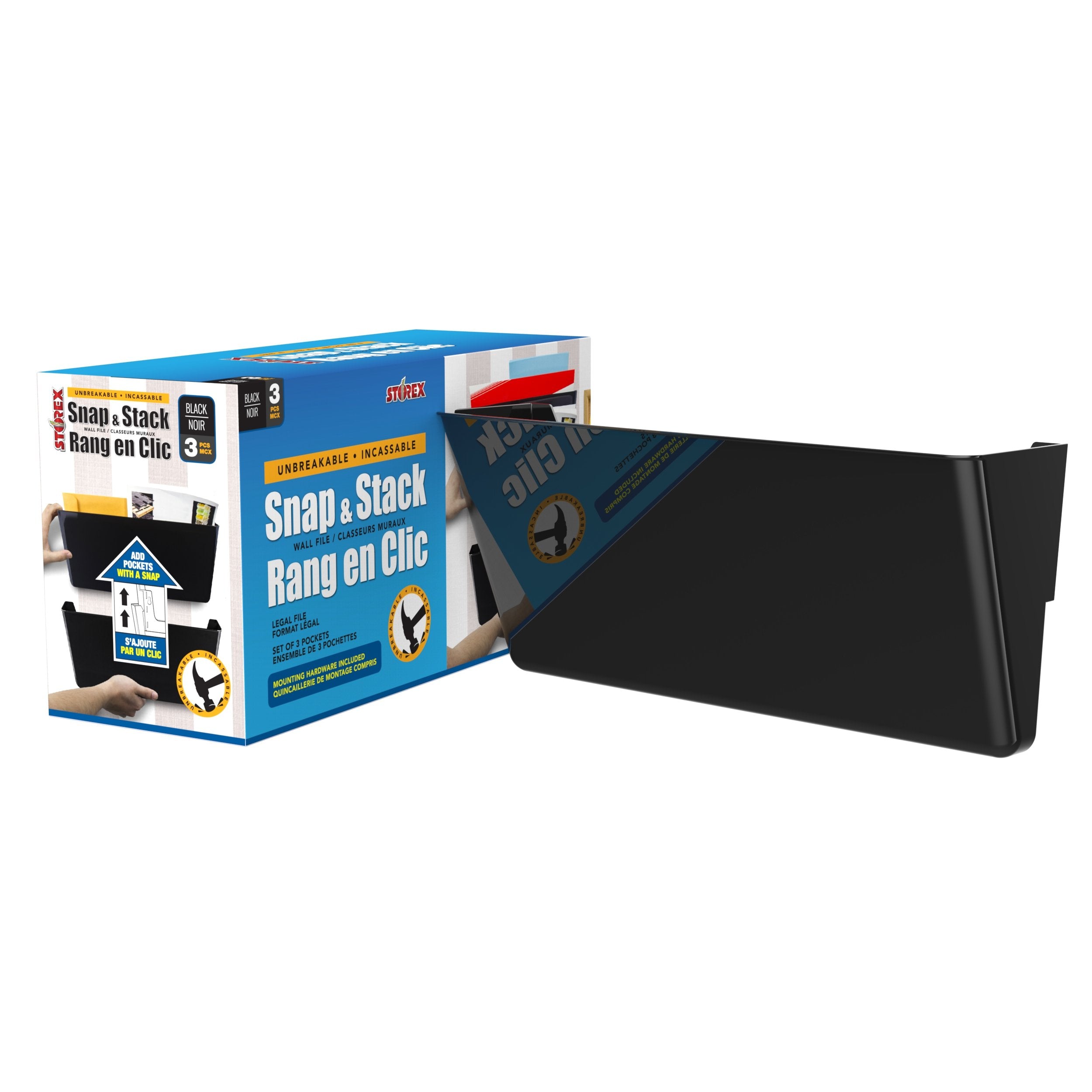 Storex Unbreakable Wall Files, Legal Size, 16 x 14.1 x 4 Inches, Black, Set of 3 (70354A06C)