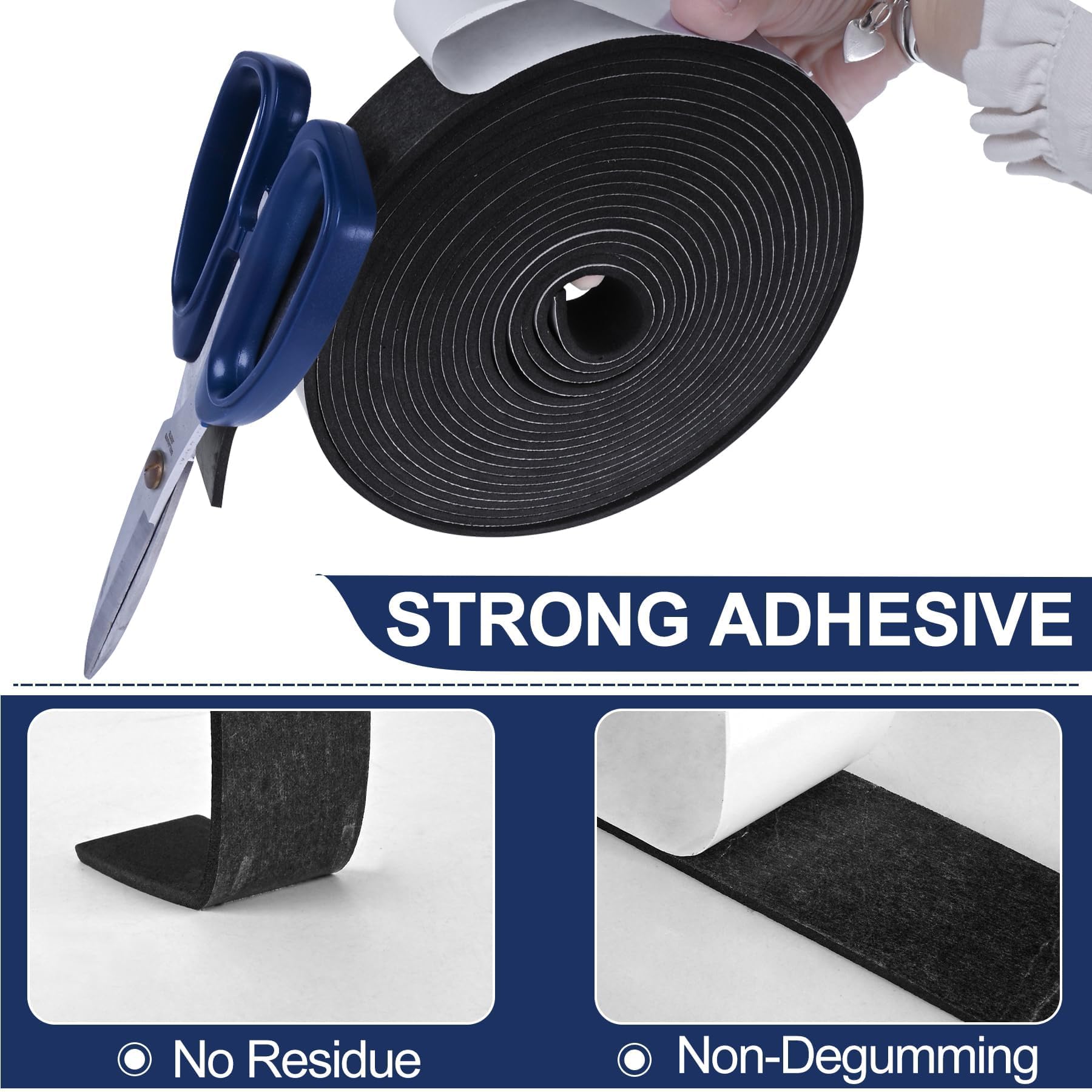20Ft Foam Tapes Self Adhesive Foam Seal Strips 1In x 1/2In x 10Ft Each Roll Weatherstrips High Resilience Weather Stripping Door Seals for Door Soundproofing, Window Insulation (2R, Black)