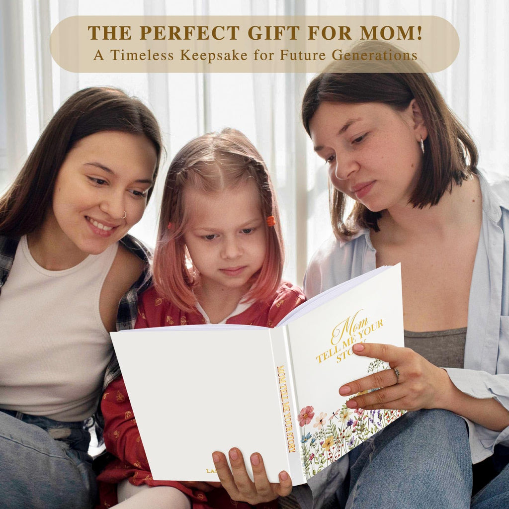 Lanpn Mom Life Story Book Journal with 270+ Prompts, Leather Hardcover Mother Story Guided Journal, Mom Memory Heirloom Keepsake Book to Fill Out, Mother's Day Birthday Christmas Gift for Mom