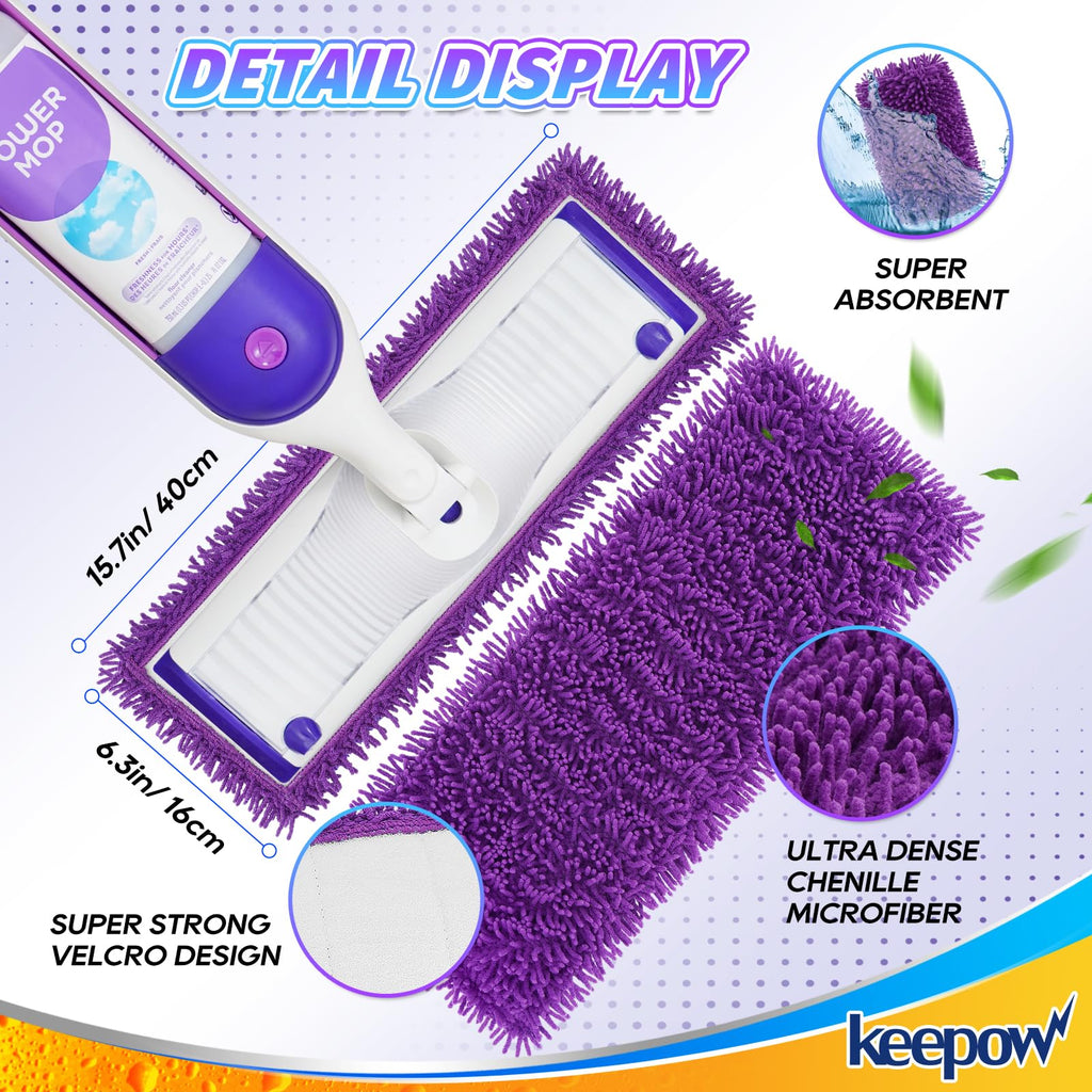 KEEPOW Reusable Power Mop Refill Pads Compatible with Swiffer Power Mop, Powermop Mopping Pad Refills for Wood Floor Cleaning, Machine Washable Microfiber Mop Pads, 4 Pack