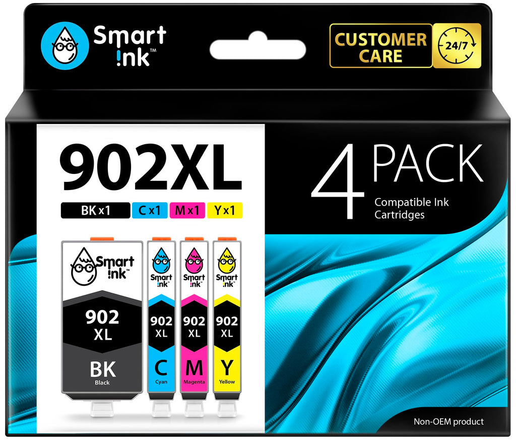 Smart Ink Compatible Ink Cartridge Replacement for HP 902XL 902 XL (4 Pack) with Advanced Chip Technology to use with Officejet 6951 6954 6956 6958 6962 6950 Officejet Pro 6968 6974 6975 6978 6960