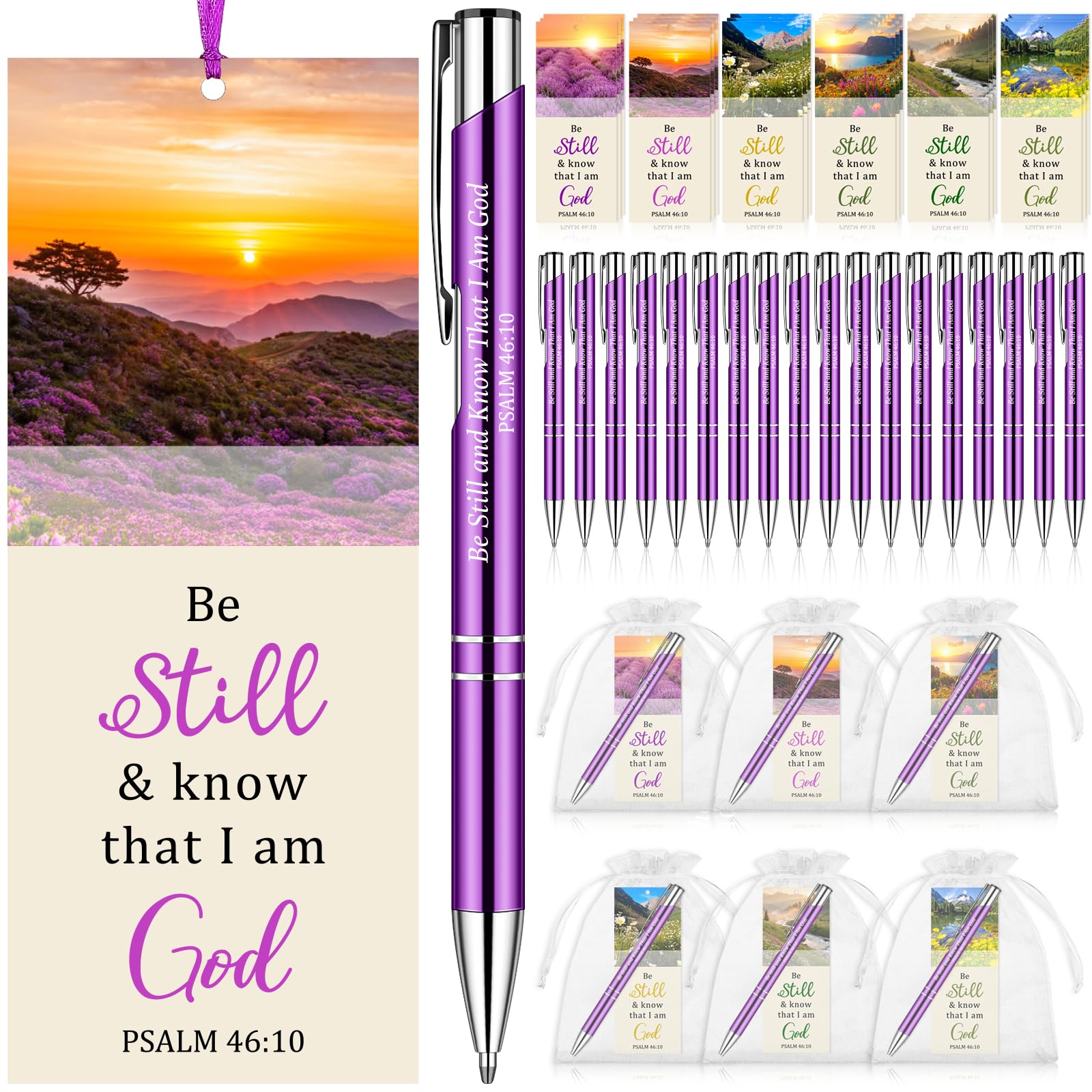 18 Sets Be Still and Know That I Am God Bookmark with Ballpoint Pen-Psalm 46: 10 Bookmarks, Christian Ballpoint, Verse Bookmark Inspirational Religious Gifts for Church Sunday School Party Supplies