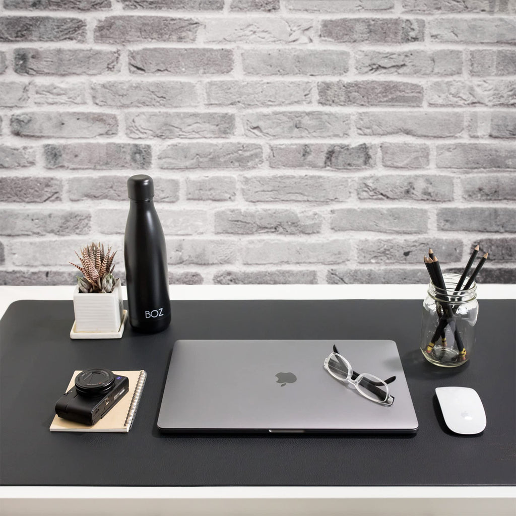 ZBRANDS // Leather Smooth Desk Mat Pad Blotter Protector, Extended Non-Slip Rectangular, Laptop Keyboard Mouse Pad (Midnight Black, 36" x 20")