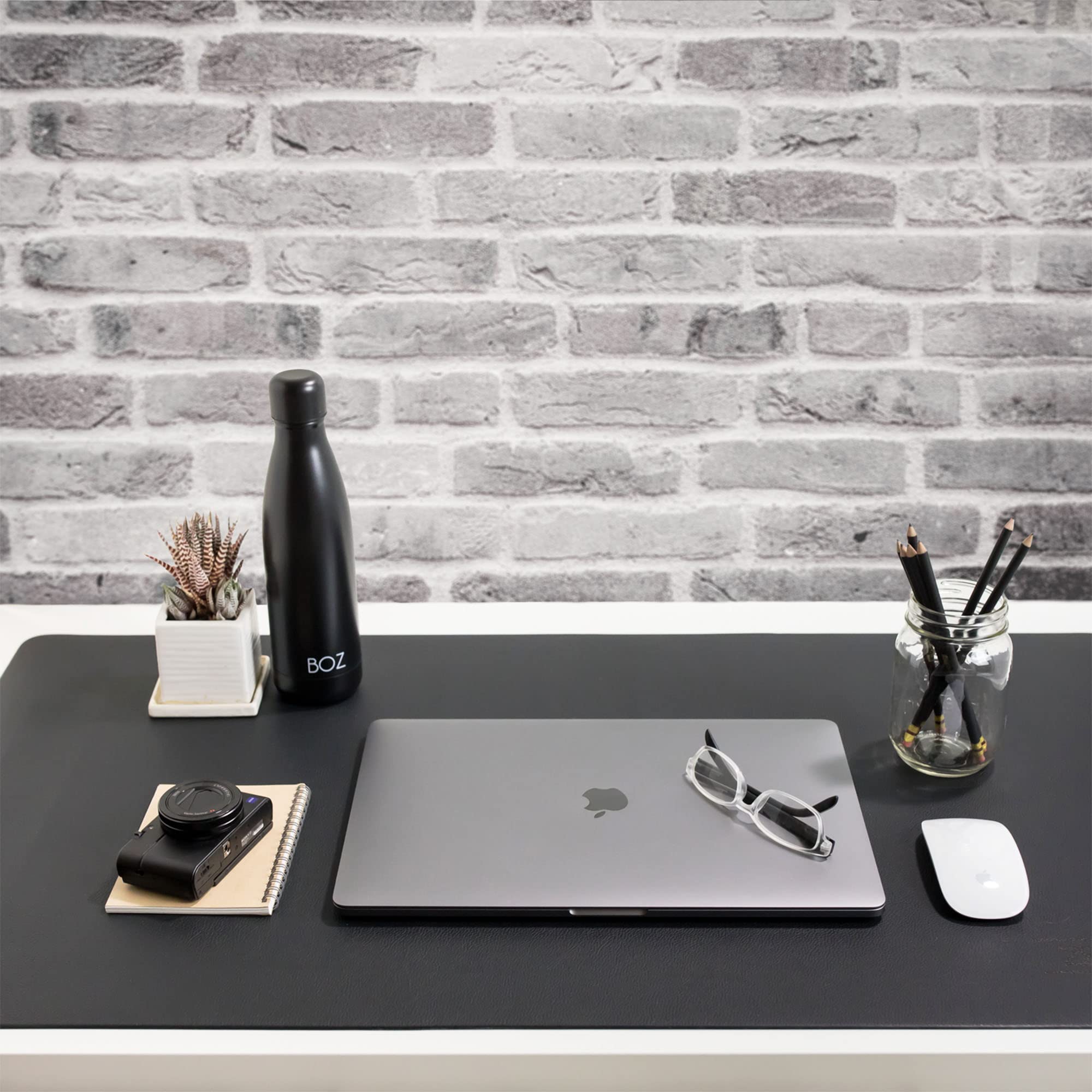 ZBRANDS // Leather Smooth Desk Mat Pad Blotter Protector, Extended Non-Slip Rectangular, Laptop Keyboard Mouse Pad (Midnight Black, 36" x 20")