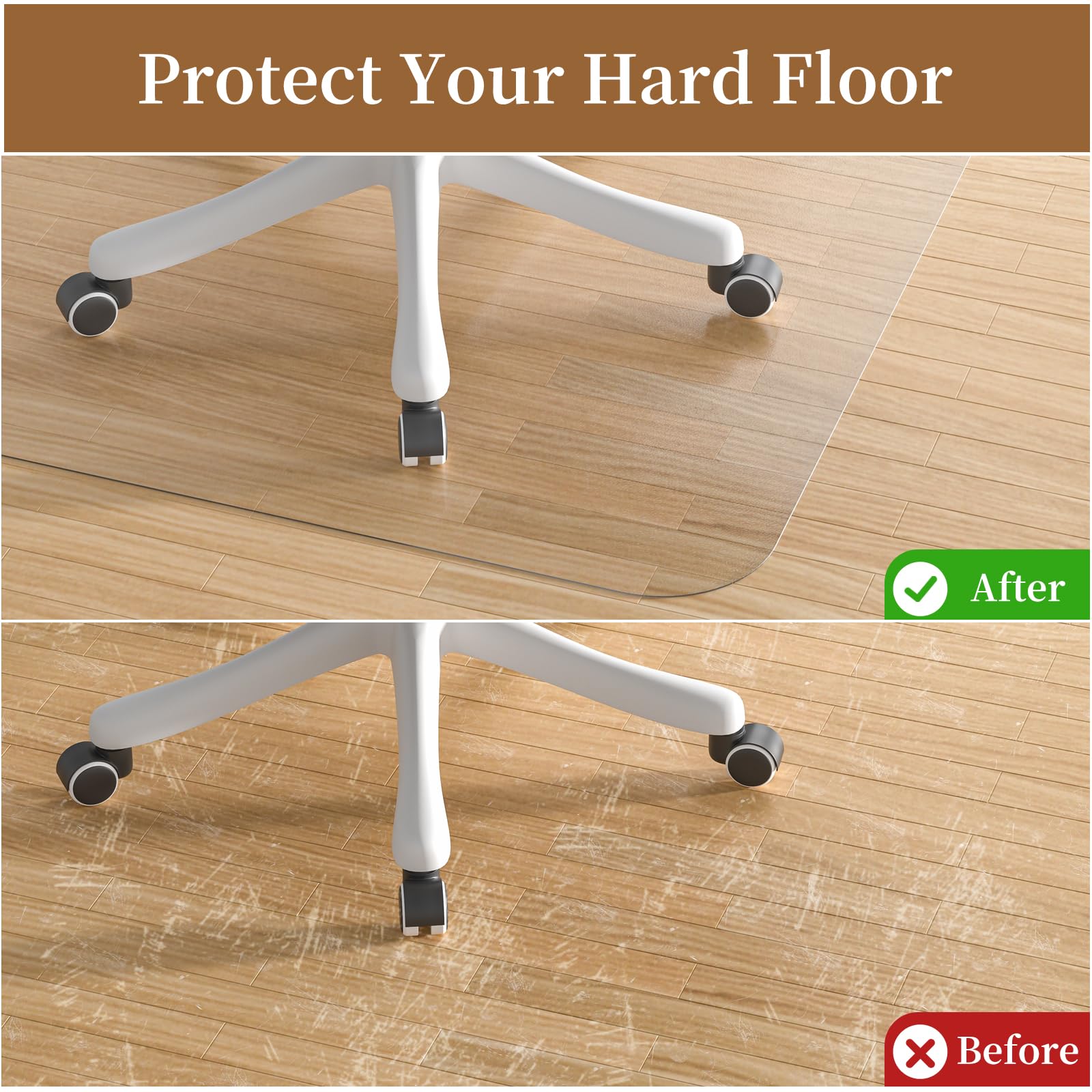 MESHDO Office Chair Mat for Hardwood Floor, 36" X 48 Desk Chair Mat for Hard Floors, PVC Clear Floor Protector Rug Mat for Home and Office, Can't be Used on Carpet