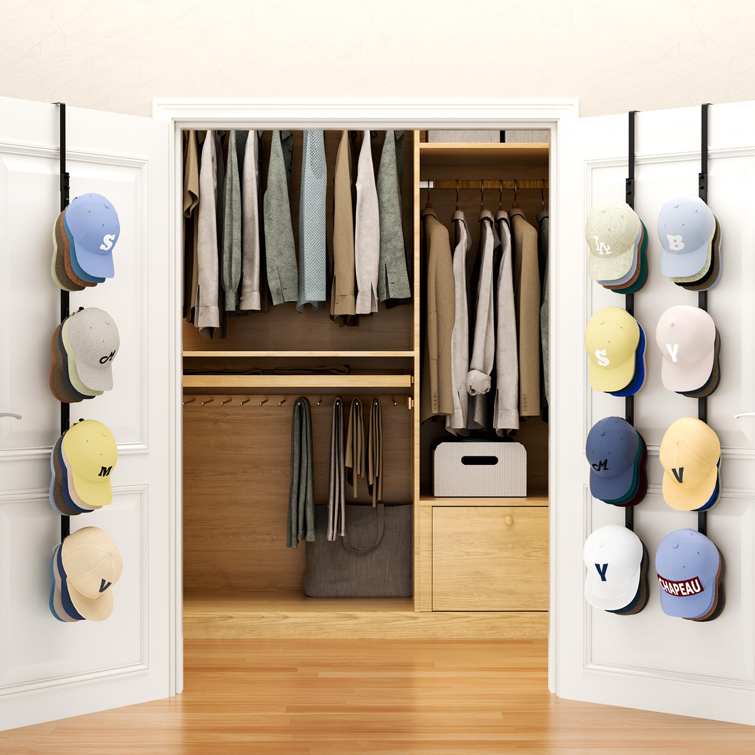SWTYMIKI Over Door Hat Organizer - 3 Packs Metal Hanging Hat Rack with 12 Hooks Design, Hat Racks for Baseball Caps Hanger Organizer Storage Holds up to 60 Caps for Door, Bedroom, Closet