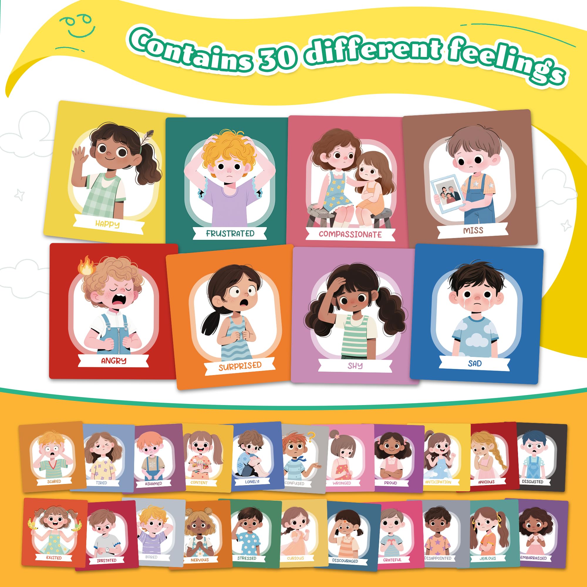 BIROYAL Emotions & Feelings Chart for Kids, 30 Different Emotions Book, Autism Must-Have ADHD Tools for Toddler, Self Emotional Regulation Tools, Feelings Wheel Flip Book, Calming Down Corner Items