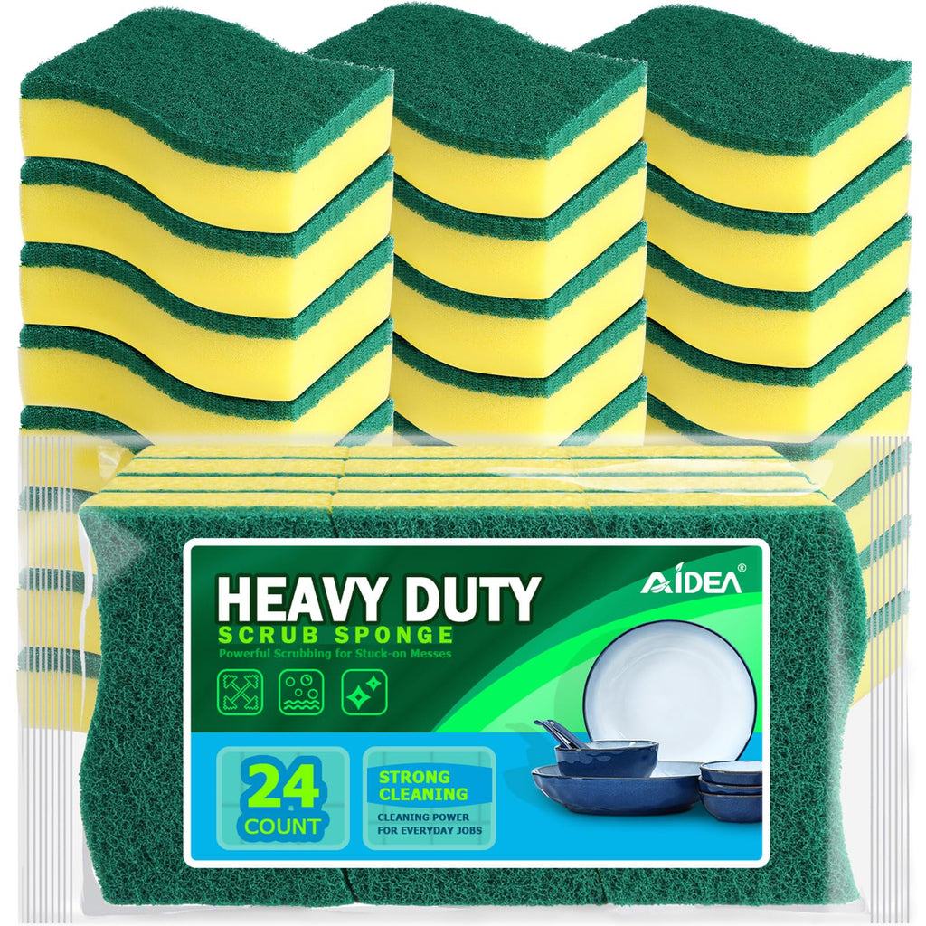 AIDEA Heavy Duty Scrub Sponge-50 Count, Cleaning Sponge, Kitchen Dish Sponge, Effortless Cleaning Eco Scrub Pads for Dishes,Pots,Pans All at Once