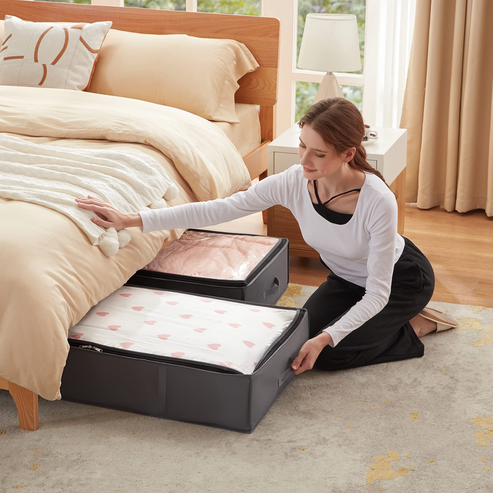 Lifewit 4 Pack 95L Under Bed Storage Bins, Foldable Closet Organizers and Storage Containers,Underbed Storage Bags with Reinforced Handle for Blanket,Clothing,Comforter, Sheets,Wrapping Paper, Grey