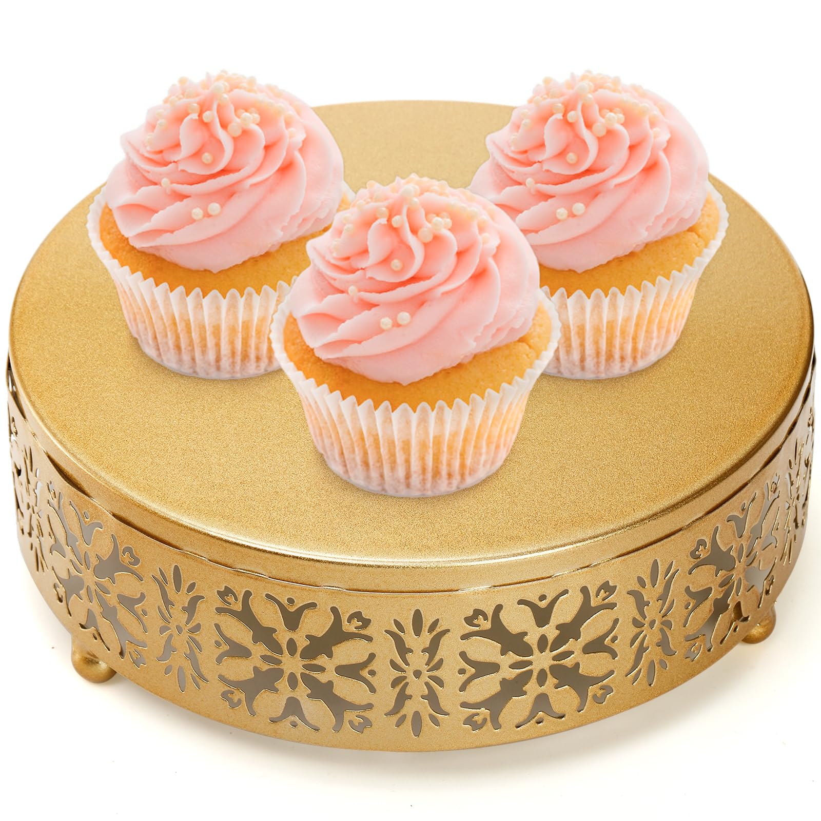 Coloch 3 Pack Golden Cake Stand Set, Round Metal Dessert Display Stand Decorative Cake Holder Cupcake Pastry Candy Display Plate for Wedding, Party, Birthday, Event