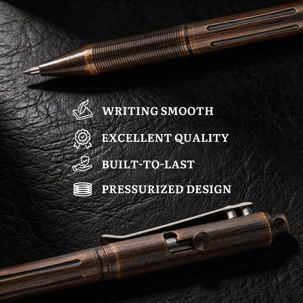 SMOOTHERPRO Bolt Action Pen, Solid Brass Ballpoint Pen Compatible with Pilot G2 Refill, Weighted Heavy Pen for Tremor Parkinson Arthritic Hand Plated Vintage Retro Black(RG335)