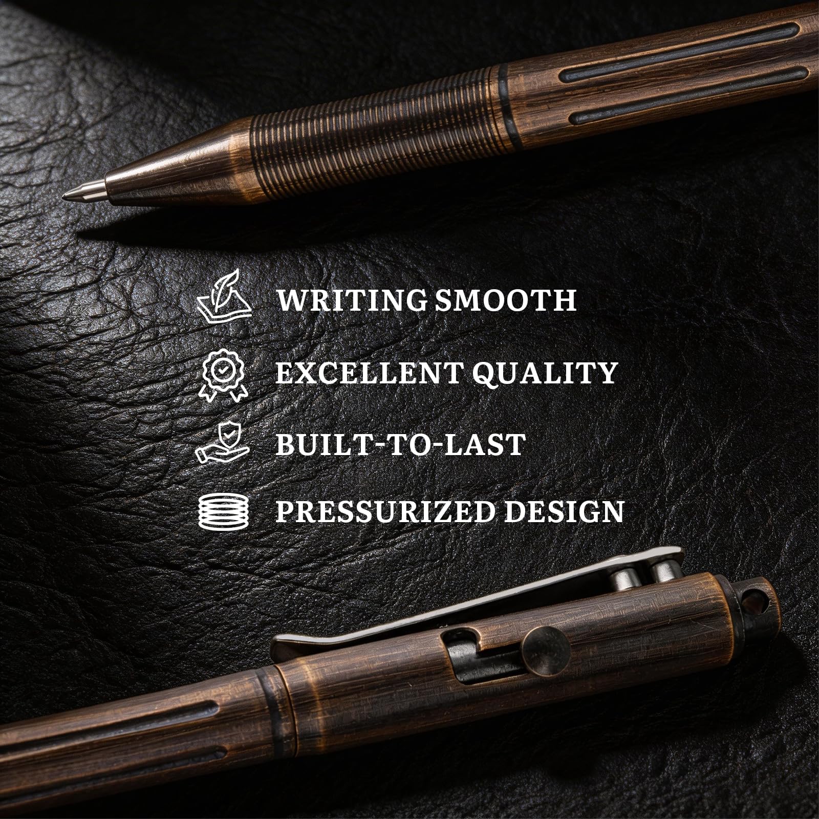 SMOOTHERPRO Bolt Action Pen, Solid Brass Ballpoint Pen Compatible with Pilot G2 Refill, Weighted Heavy Pen for Tremor Parkinson Arthritic Hand Plated Vintage Retro Black(RG335)