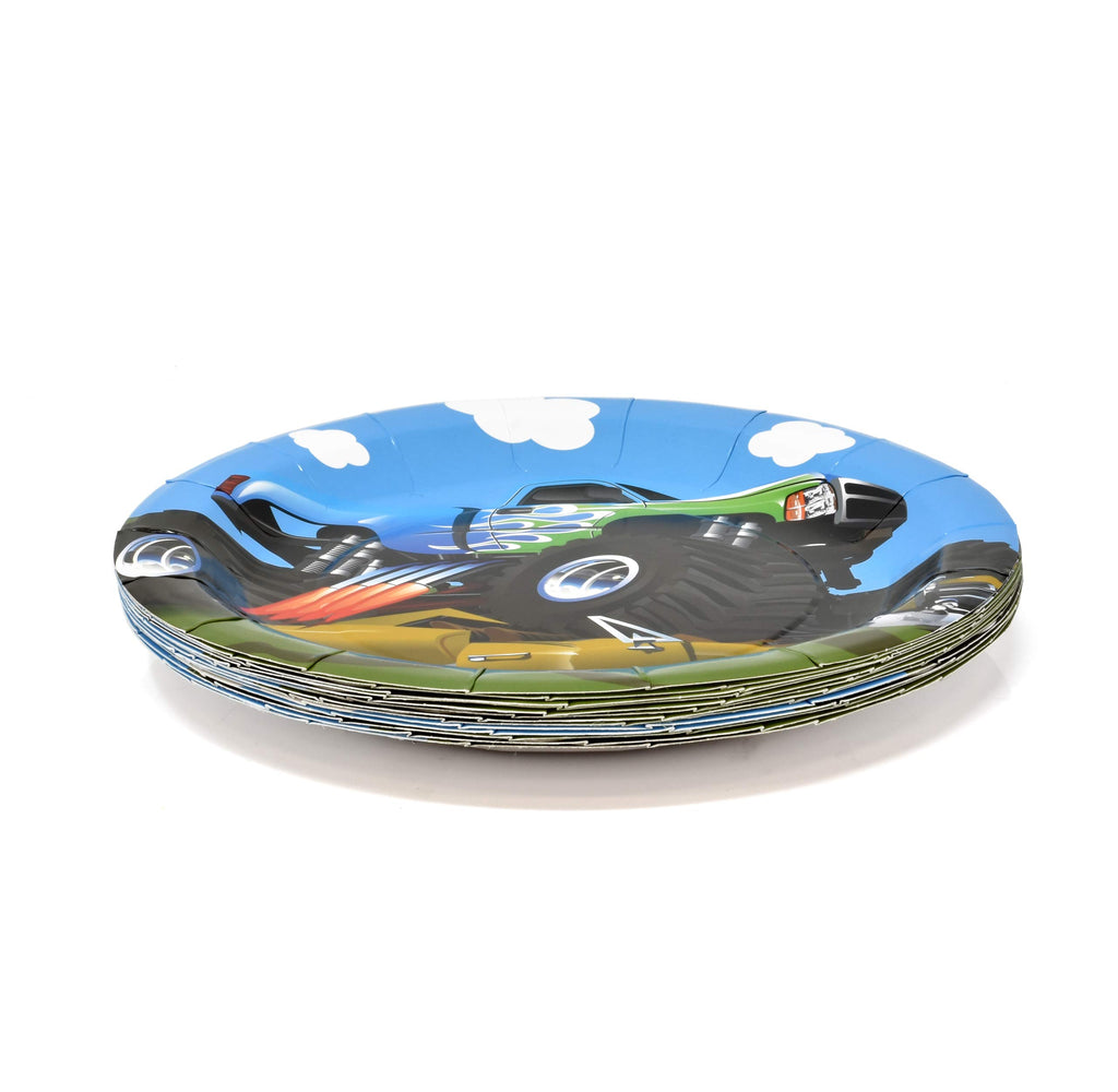 Monster Truck Party Supplies Tableware Set 24 9" Paper Plates 24 7" Dessert Plate 24 9 Oz Cups 50 Lunch Napkins for Monster Jam Racing Car Grave Digger Monsters Trucks Disposable Birthday Decorations
