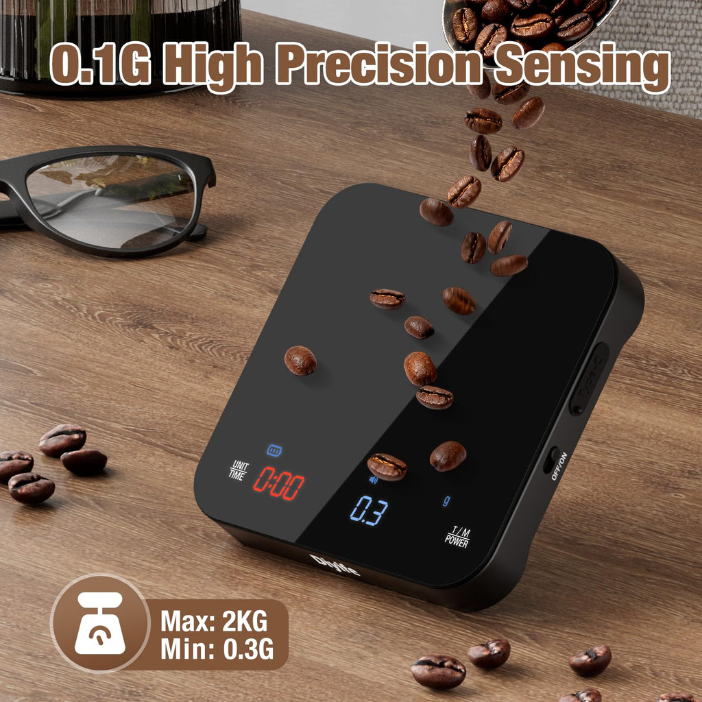 Rechargeable Mini Coffee Scale with Timer, 2kg/0.1g Diyife Espresso Scale with Brewing Assist Modes, Tare, Buzzer Function, High Precision Portable Digital Scale for Espresso and Pour-Over Coffee