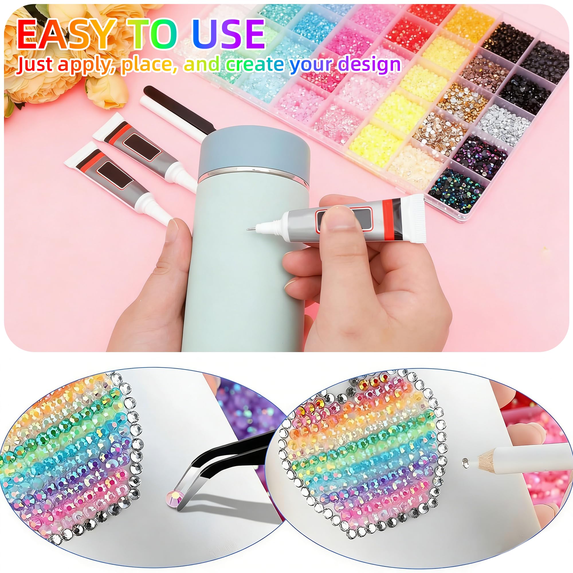 40 Colors Bedazzling Kit, 32000PCS 3mm Flatback Rhinestones for Bedazzling, Resin Rhinestone Kit with Glue of Diamond Jewelry, Bling Gems for Crafts, Nails, Clothing, Shoes, DIY Decoration