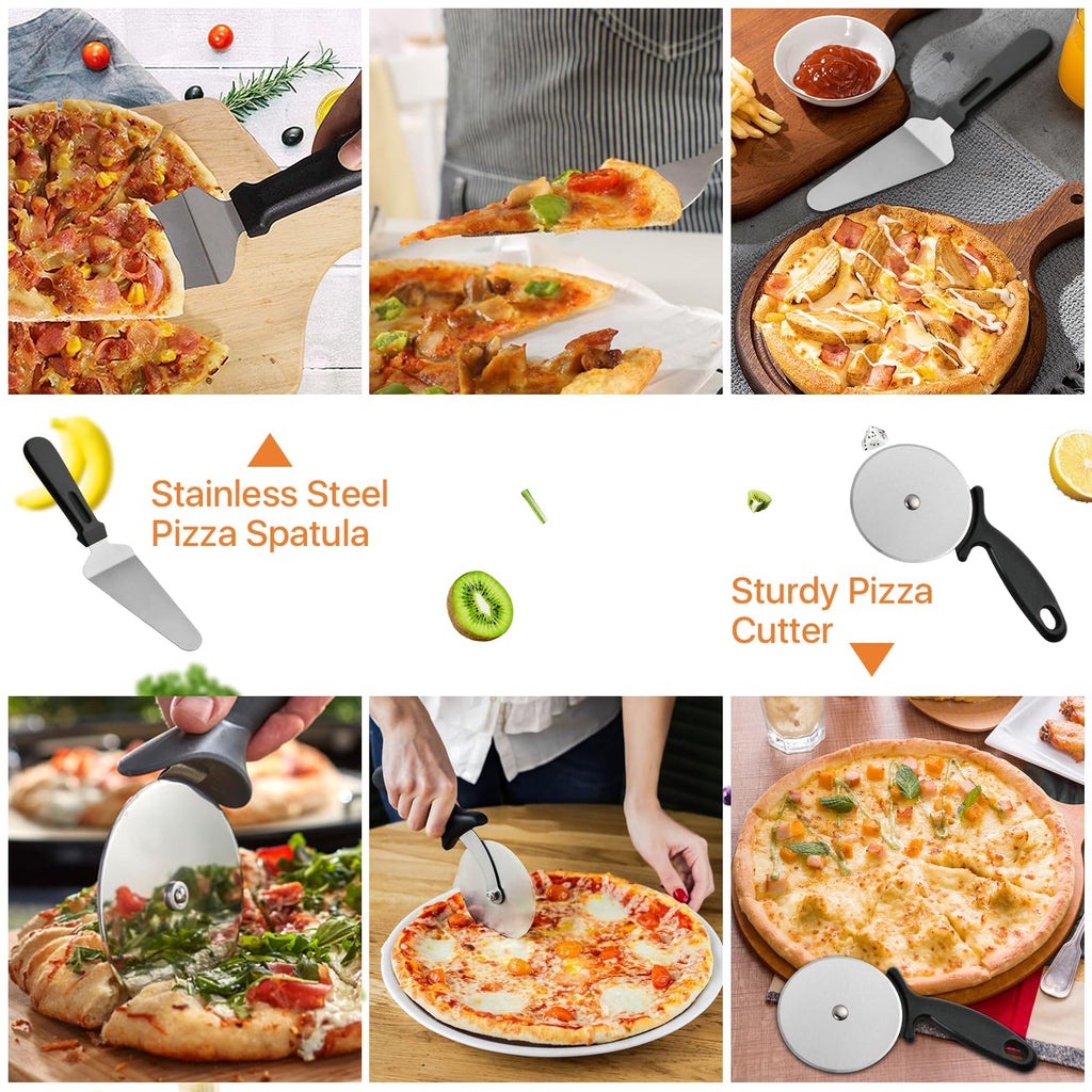 Worldity 4 Pcs Pizza Oven Accessories Set, Stainless Steel Pizza Peel, Foldable Pizza Spatula with Pizza Cutter and Shovel, Pizza Paddle for Baking Pizza, Bread, Pastry