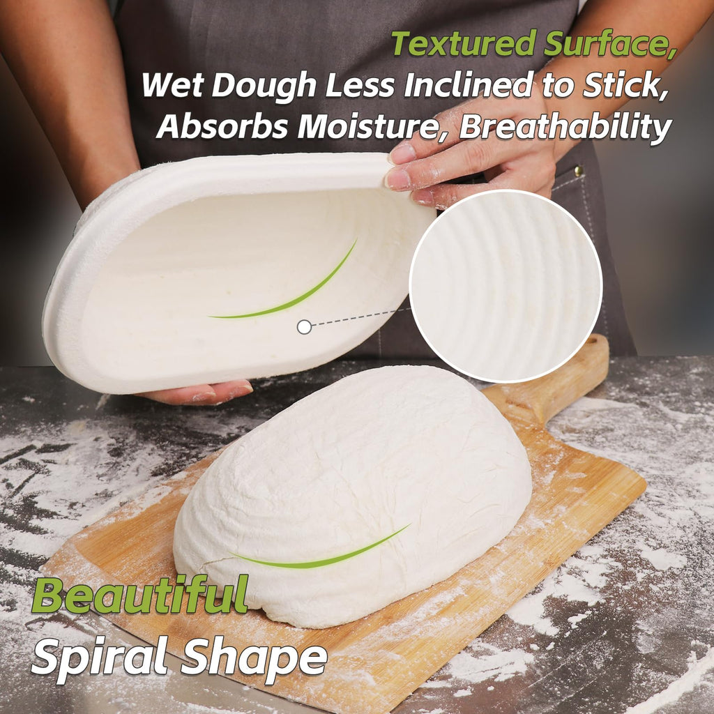 Sourdough Proofing Basket 11inch Oval Banneton Sourdough Bread Baking Supplies Pulp Bread Proofing Basket Brotform Set 2 with Cloth Linen Liner for Professional and Homemade Bread