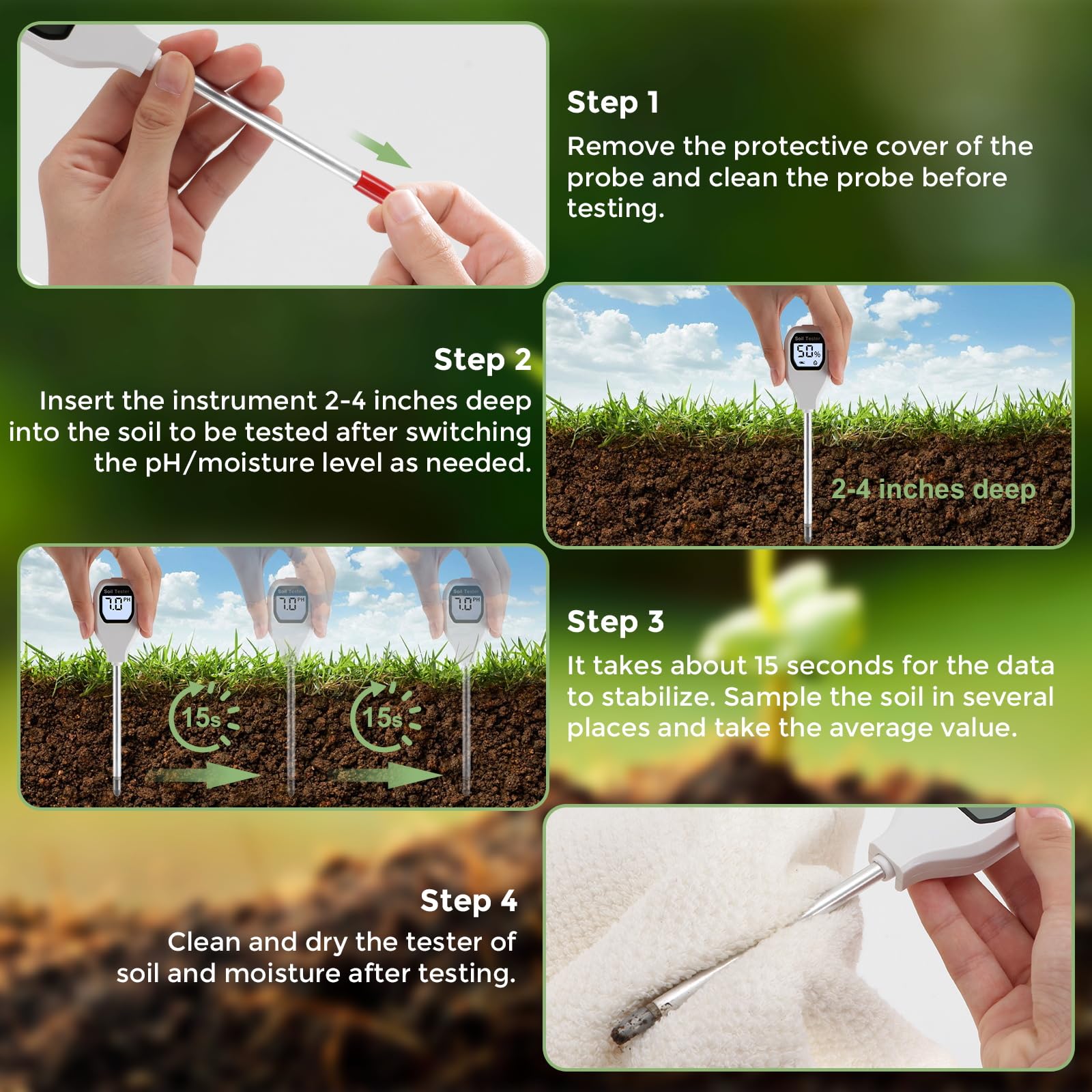 YAMRON 2-in-1 Soil Moisture Meter，Soil ph Tester Digital，Plant Water Monitor，Plant Moisture Meter for Garden, Farm, Lawn, Indoor & Outdoor