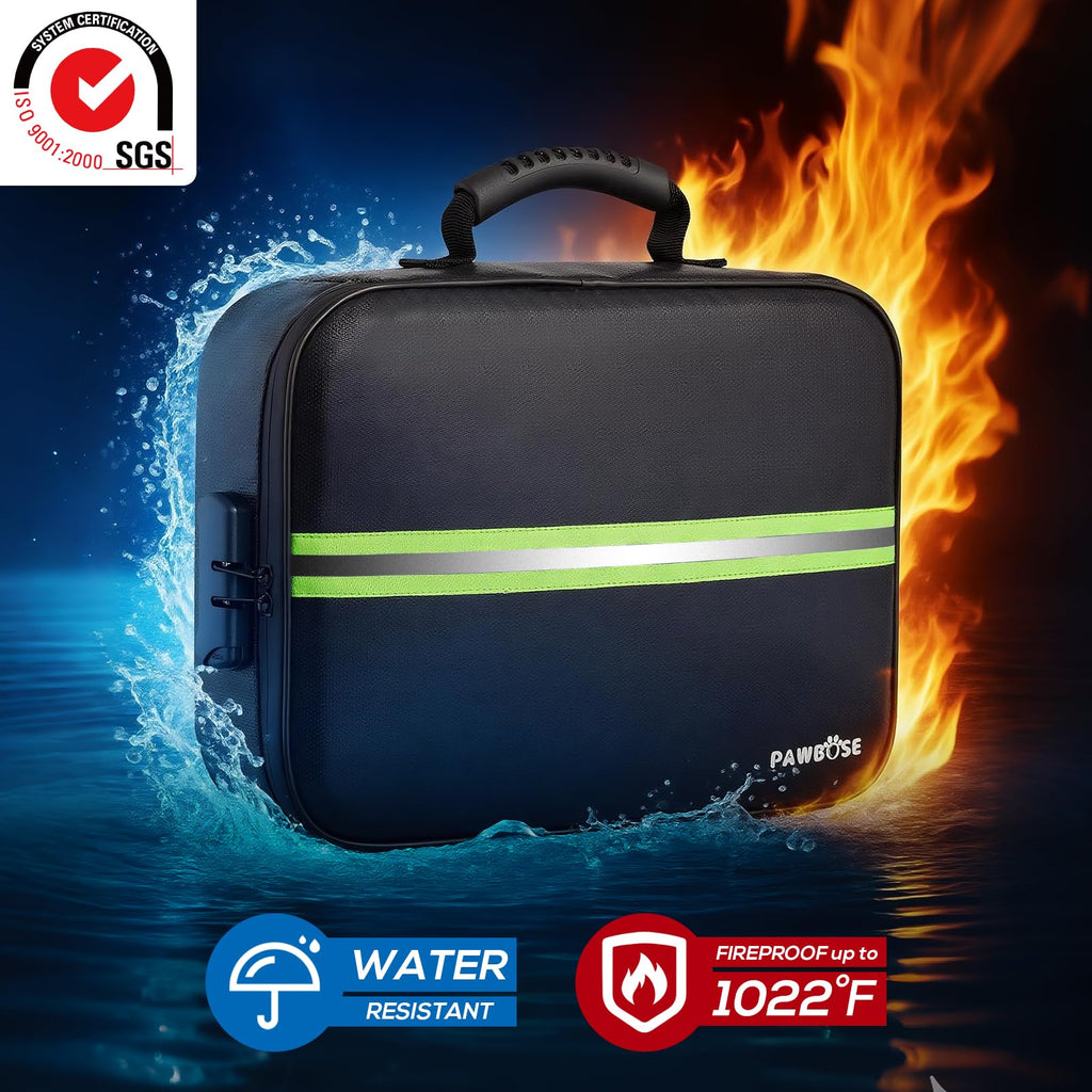 PAWBOSE Fireproof Document Bag with Lock, Upgraded Fireproof, Heat Insulated & Waterproof Box for Document,Portable Storage for Home and Travel, Suitable for Document and Laptop