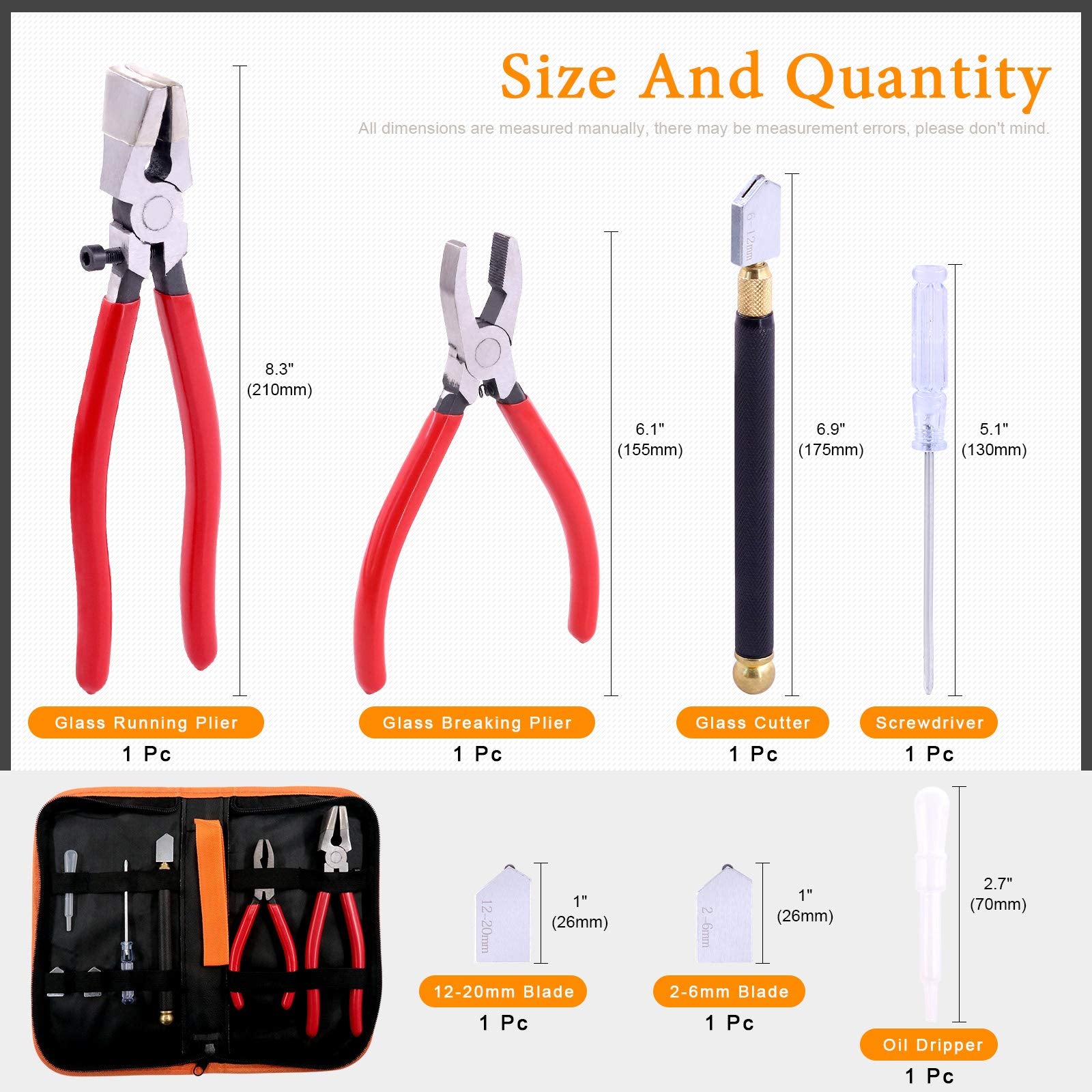 Rustark 3Pcs Premium Glass Running Breaking Pliers and Class Cutter Kit, Heavy Duty Glass Cutting Tool with Rubber Tip, Work Great for Stained Glass, Mosaics, Fusing, Breaking