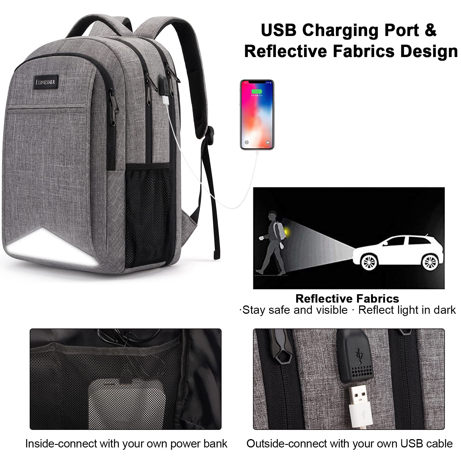 Laptop Backpack for Men,Water Resistant Travel Laptop Backpack with USB Charging Port,Anti Theft College School Backpack