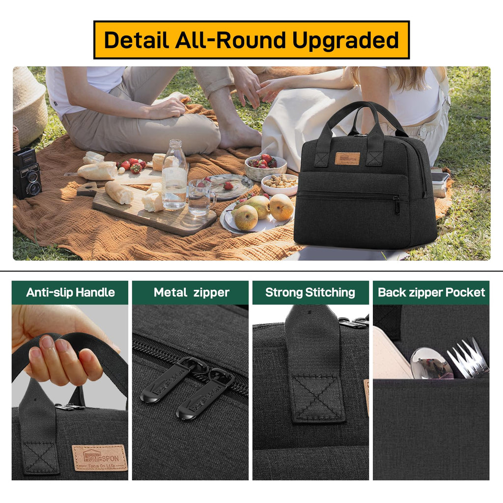 HOMESPON Insulated Lunch Bag Lunch Box Cooler Tote Box Cooler Bag Lunch Container for Women/Men/Work/Picnic,Large Black
