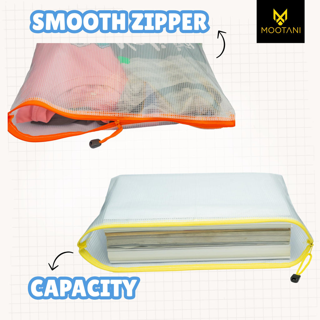 MOOTANI 24 Pcs Mesh Zipper Pouch Bags A3 (16x12) Inches Large Waterproof, Reusable Zipper Bags for Board Game & Puzzle Storage, Classroom, Office & Organization, 8 Colors