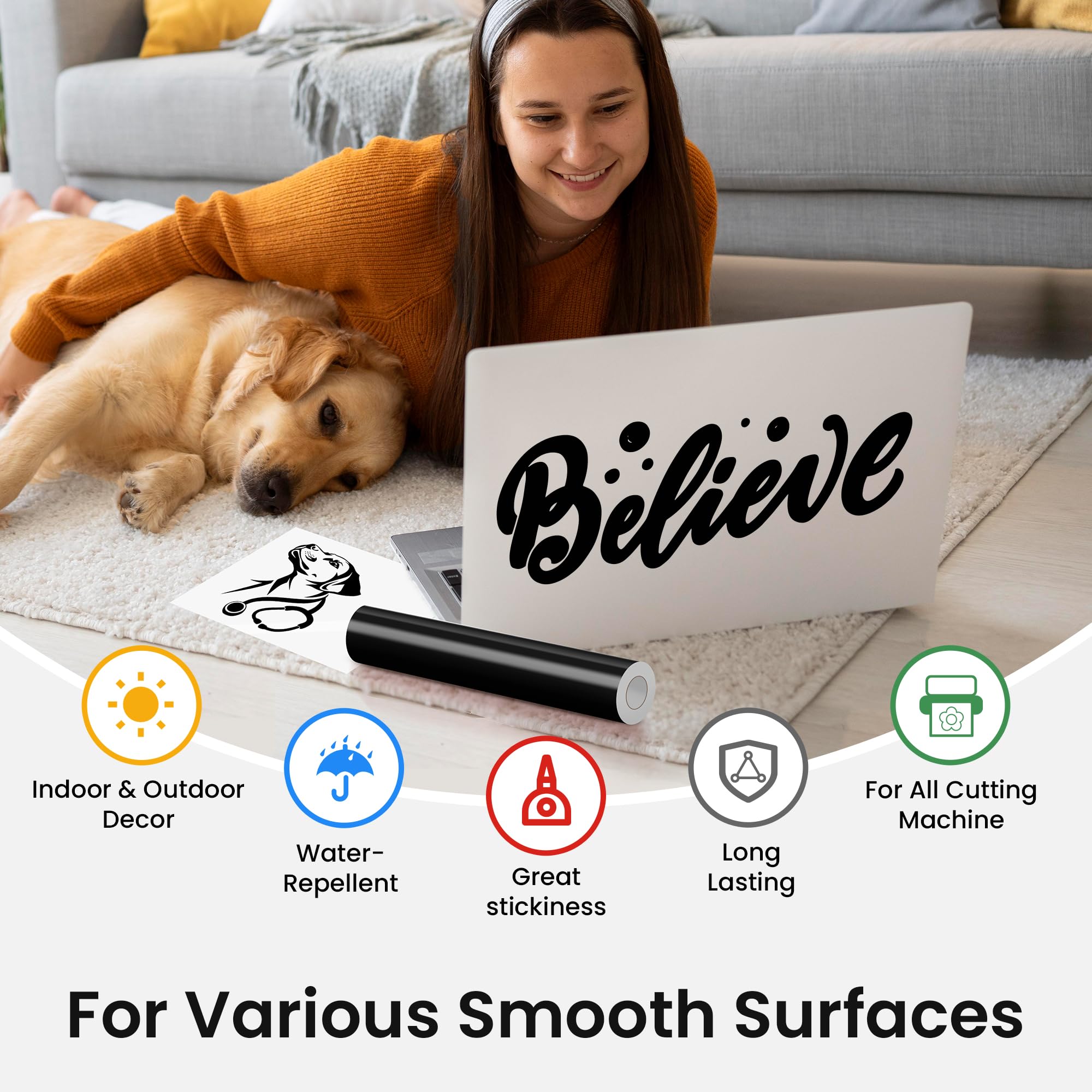 Likcut Permanent Vinyl 12" x 50ft, Glossy Black Adhesive Vinyl Roll for Cricut & Silhouette Cameo Cutting Machine, Ideal for Brithday, Party Home Decor, DIY Mug & Ceramic