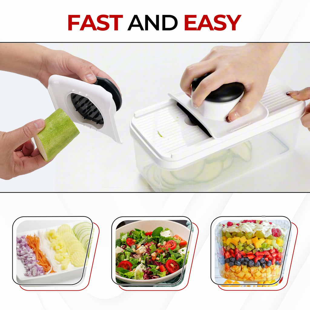 NARINK Vegetable Chopper Veggie Cutter Mandoline Slicer 9 in1 Efficient Kitchen Gadget- Salad Chopper- Onion Chopper-Food Chopper- French Fry Cutter- Salad Cutter with Drain Basket and Storage Lid