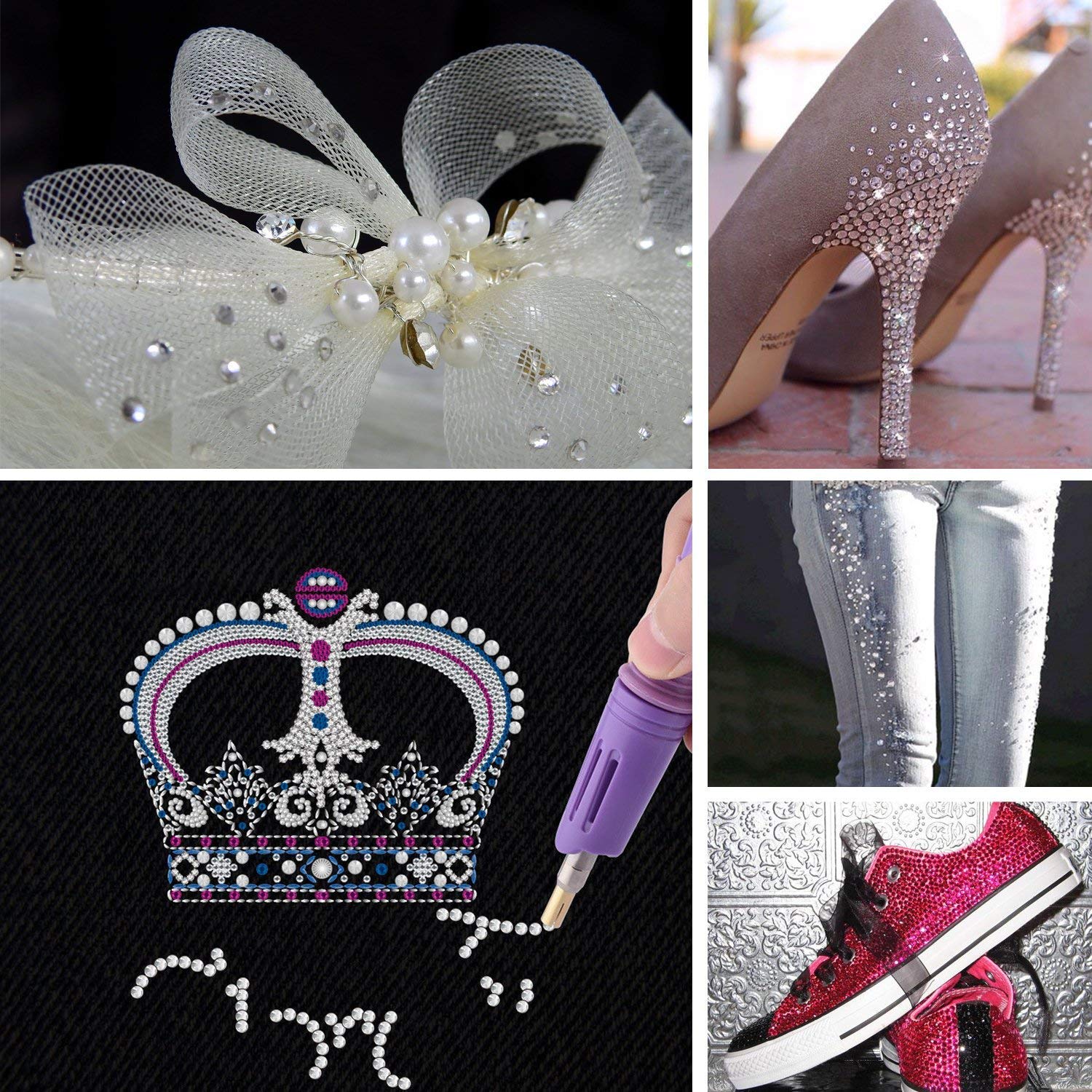 Epesl Bedazzler Kit with Rhinestones, Hot Fixed Gems Craft Applicator - Diamond Painting Pen, Wax Pencil, Tweezers, Tray, Cleaning Brush, Picker Rhinestones Crystals for DIY Clothes Shoes