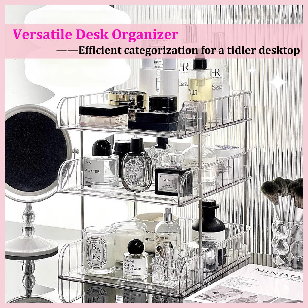Paper Organizer Letter Tray - Arcylic Desk File Organizer with Pencil Holder and Top Box, Stackable Paper Organizer for Desk, Office Organizers for Letter/A4 Office File, Books