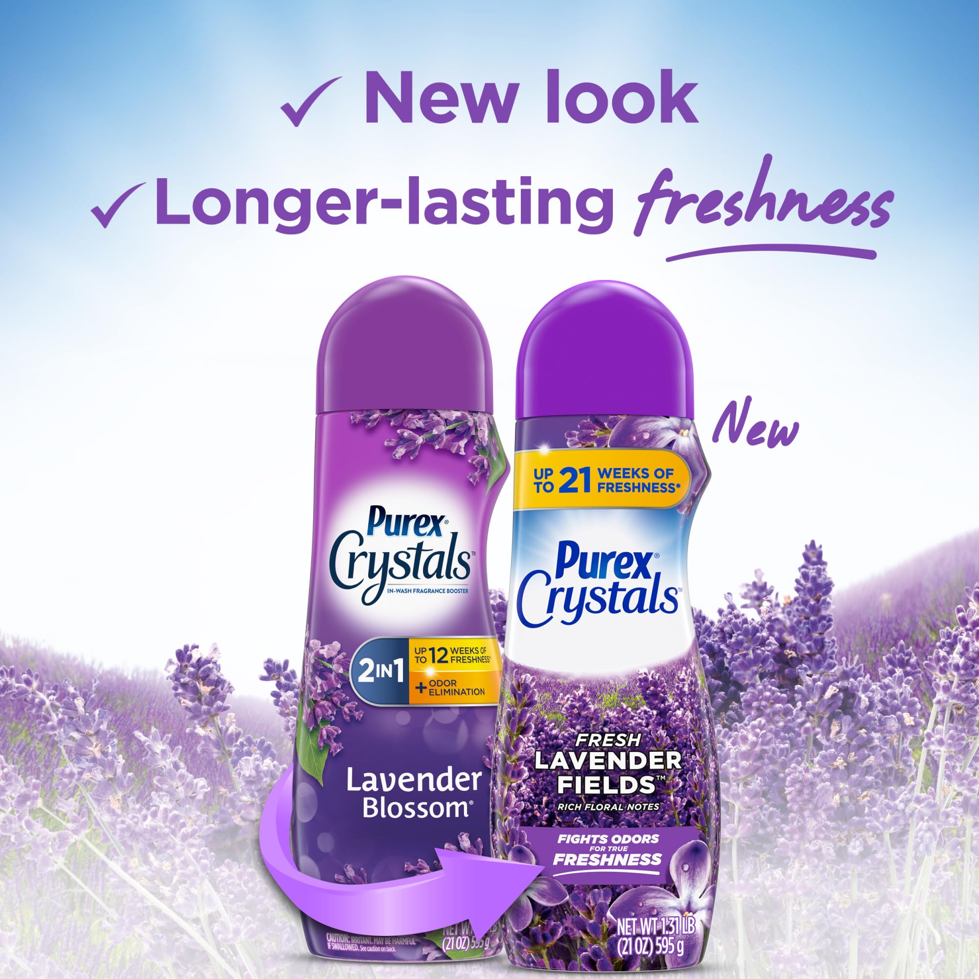 Purex Crystals In-Wash Scent Booster, Lavender Blossom, 21 oz (Pack of 4), Long-Lasting Freshness & Odor Elimination Technology
