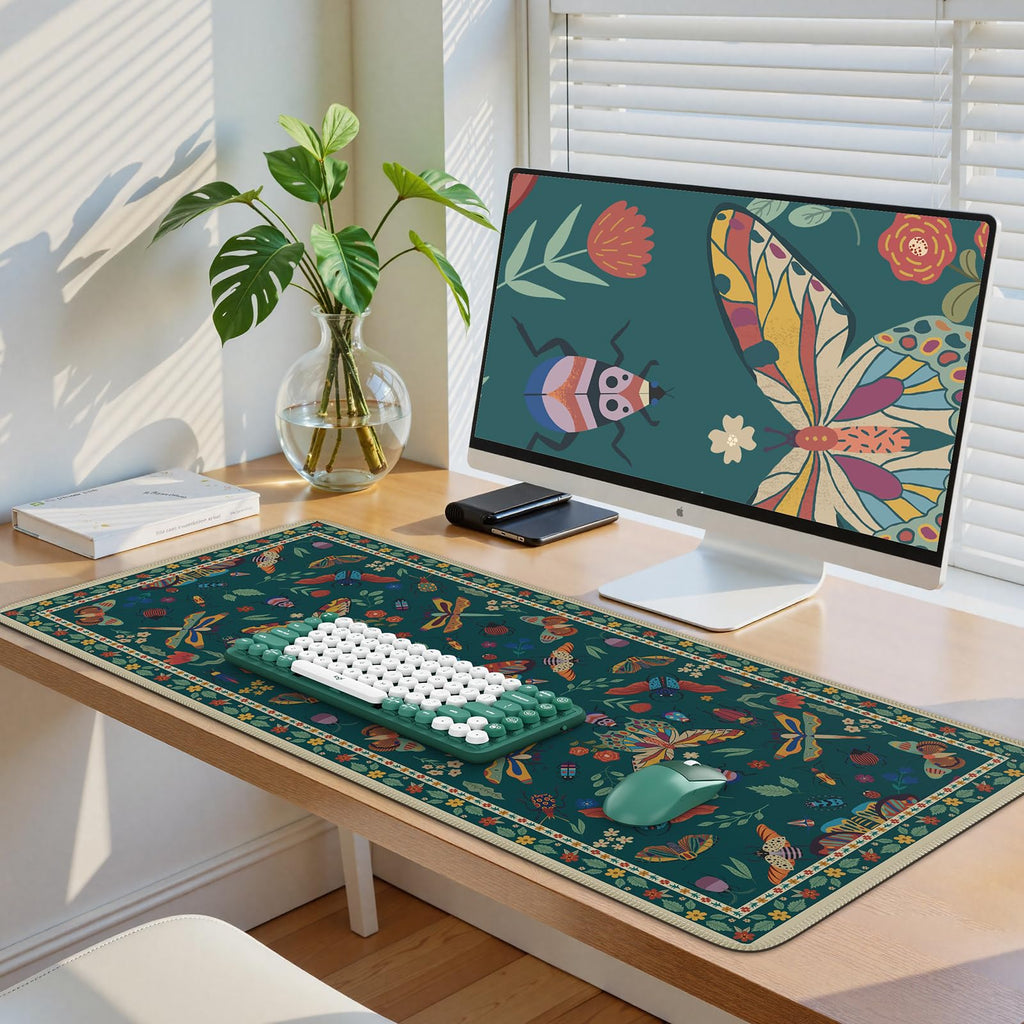 iCasso Cute Desk Matt for Desktop,Non-Slip Large Gaming Mouse Pad XXL,Anti-Slip Big Computer Mat with Stitched Edges,Soft Keyboard Pad for Office Home School (Green)