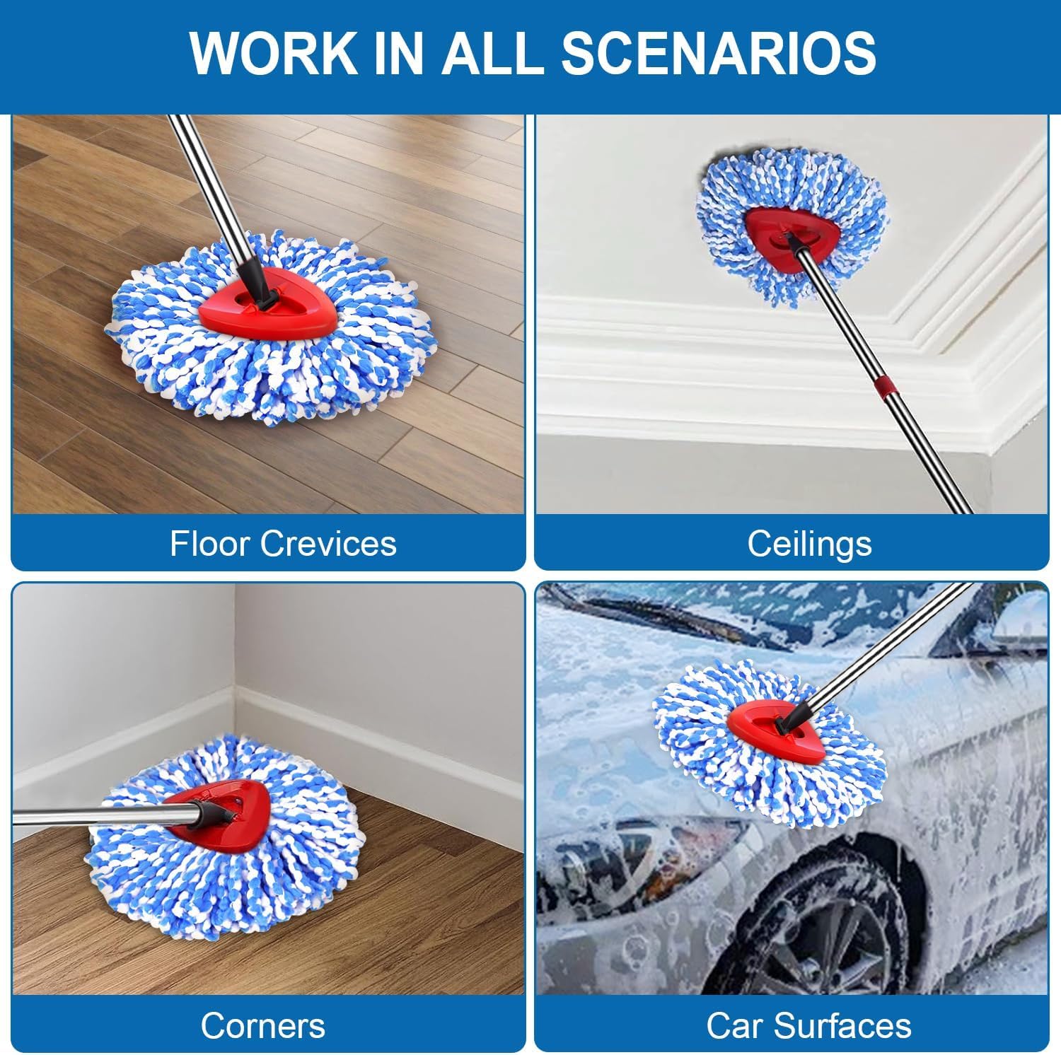 Spin Mop Replacement Head for O-Cedar RinseClean 2-Tank System, 360° Microfiber Mop Head Refill, Easy Cleaning Mop Pads, Machine Washable