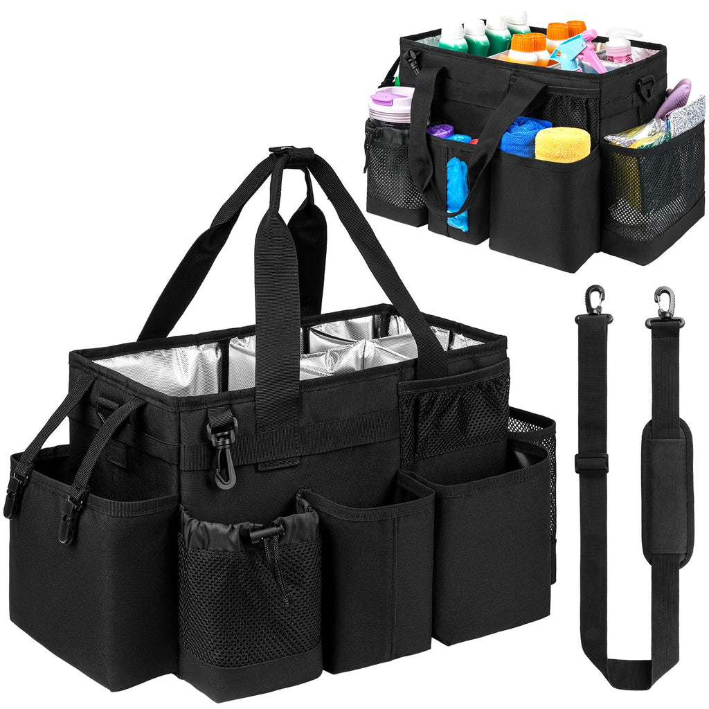 Jaffzora Cleaning Caddy Bag, Cleaning Supplies Organizer for Housekeepers, Housekeeping Caddy with Handle and Detachable Padded Cushion, Black