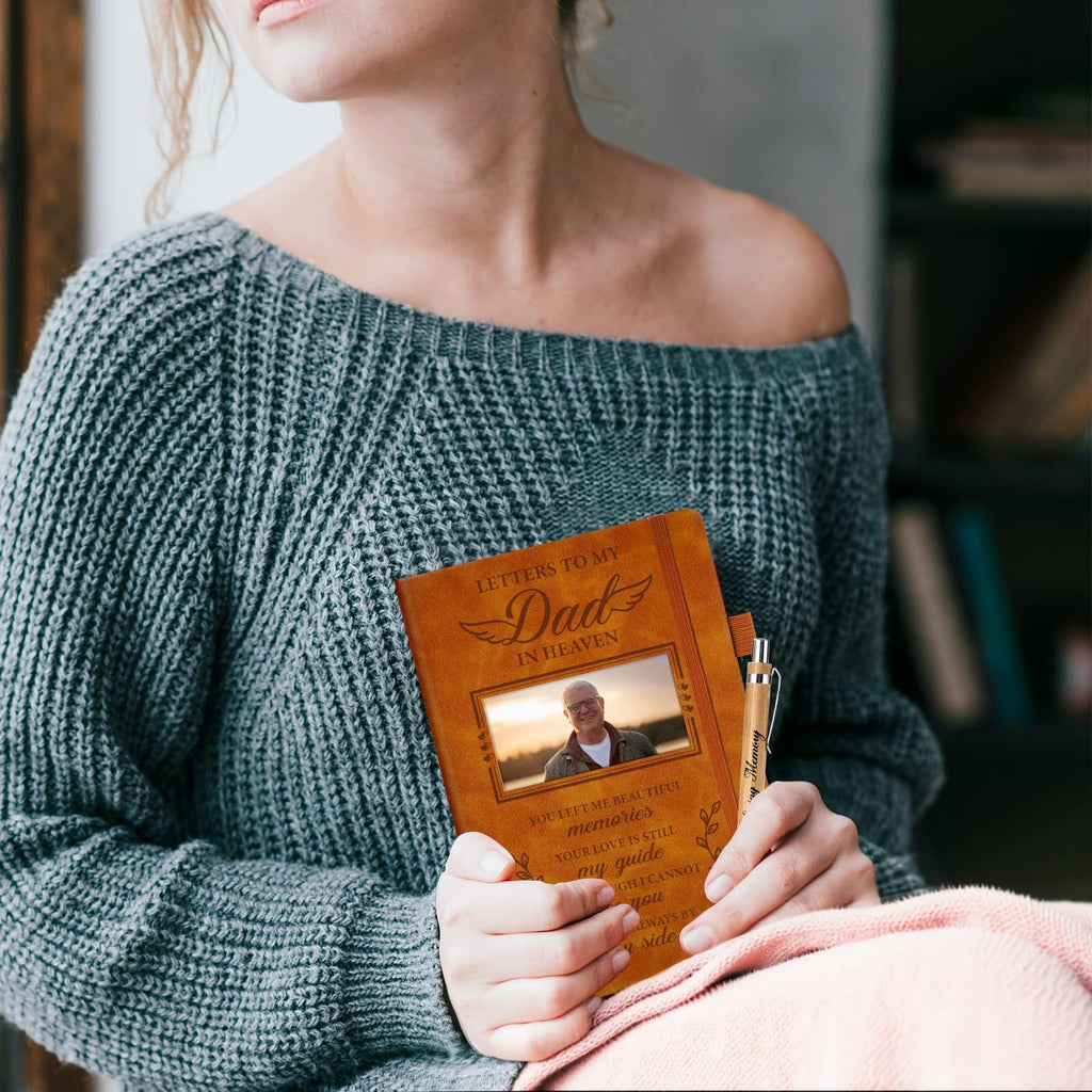 Memorial Gifts For Loss Of Dad, Grief Journal With Photo Insert, Letters To My Father In Heaven, Loss Of Father Sympathy Gift - 200 Pages Notebook A5 With Pen