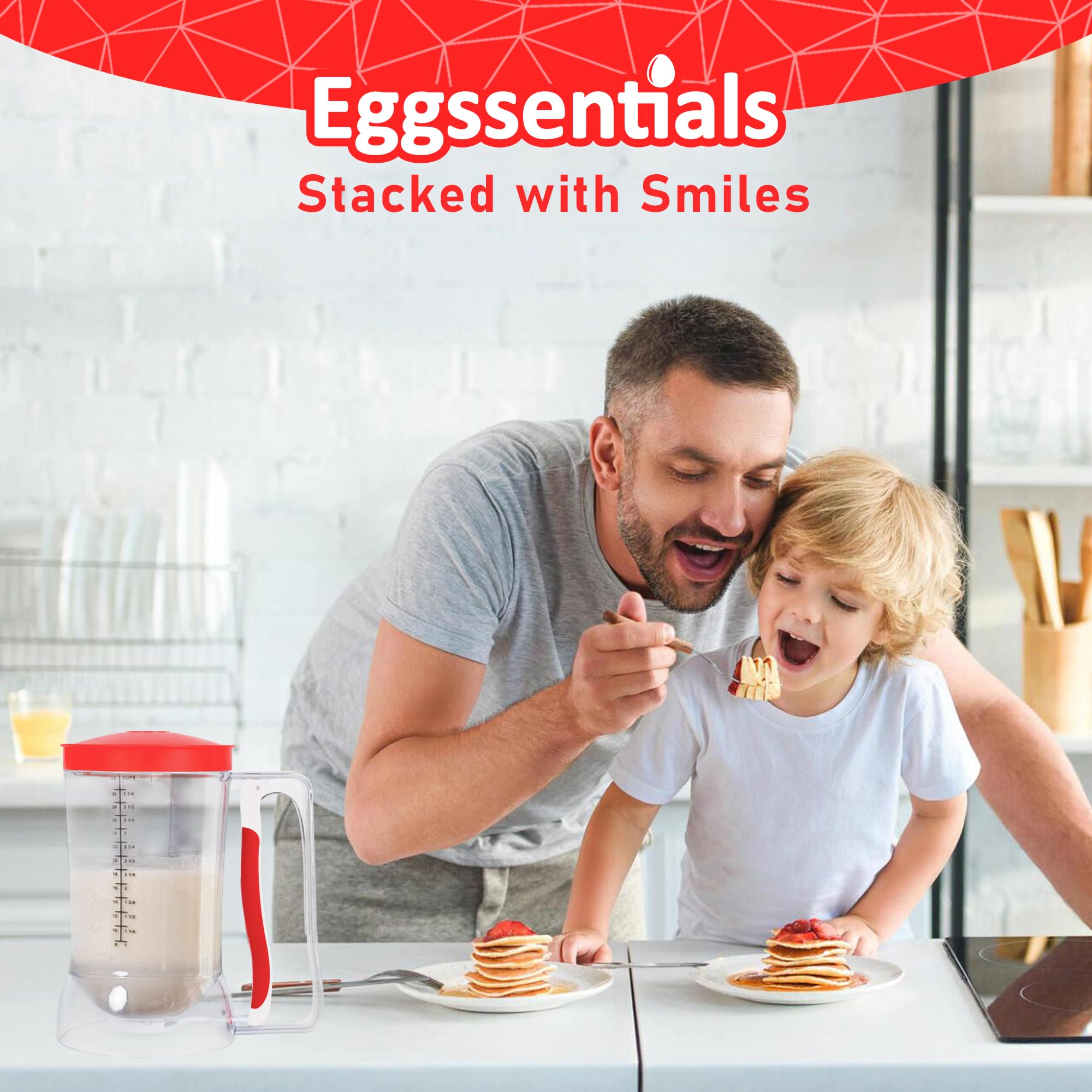 Eggssentials Pancake Batter Dispenser – Mess-Free, Squeeze-Handle Batter Dispenser for Pancakes, Cupcakes, Waffles & More – Durable, Easy-Pour Pancake Dispenser Bottle for Smooth Baking