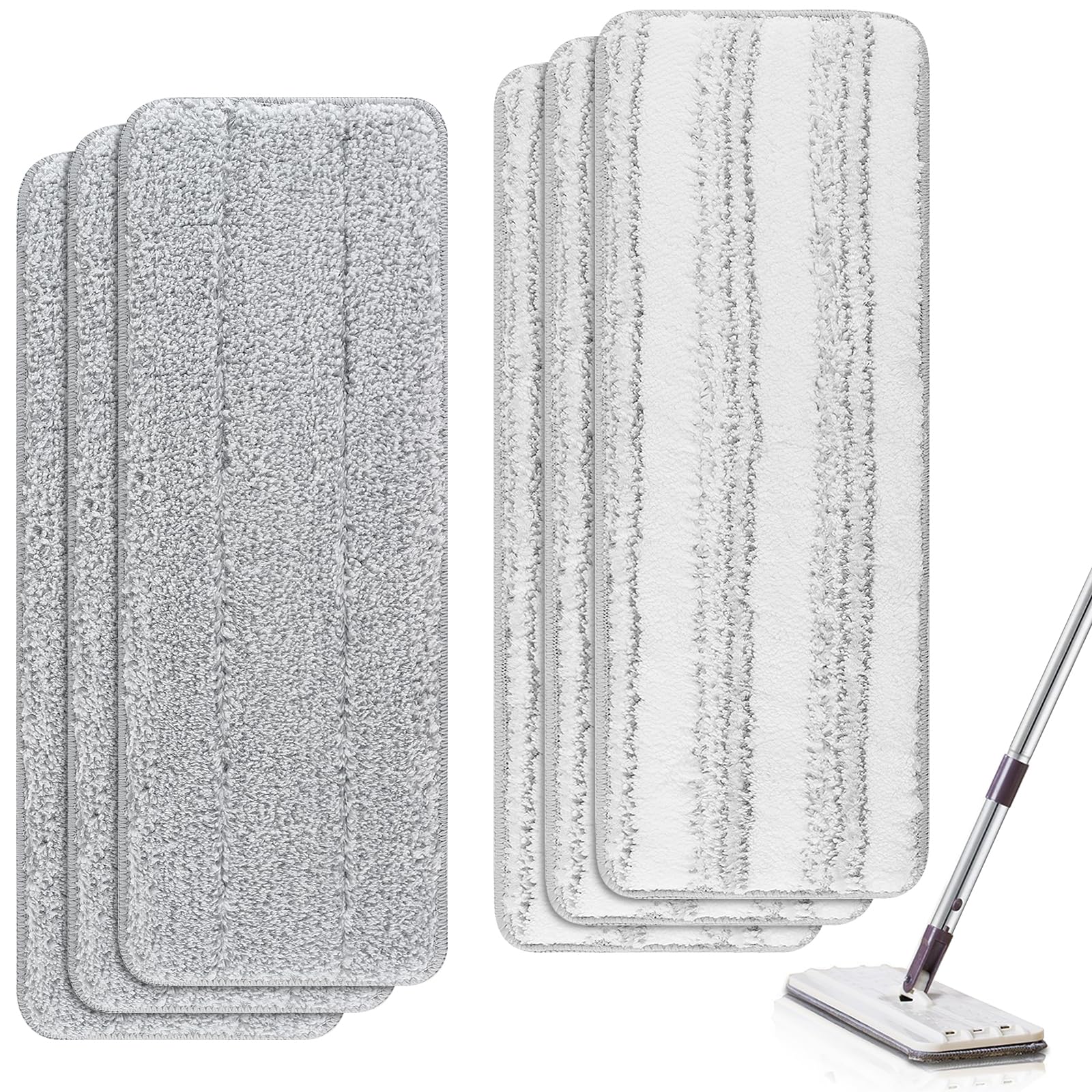 Flat Mop Pads Microfiber Mop Cleaning Pads 13" X 4.9" Washable Pads for Floor Cleaning Compatible with11 - 13" inch Flat Mops Head Replacement for Flat Mops or Bucket Set - 6 Pack