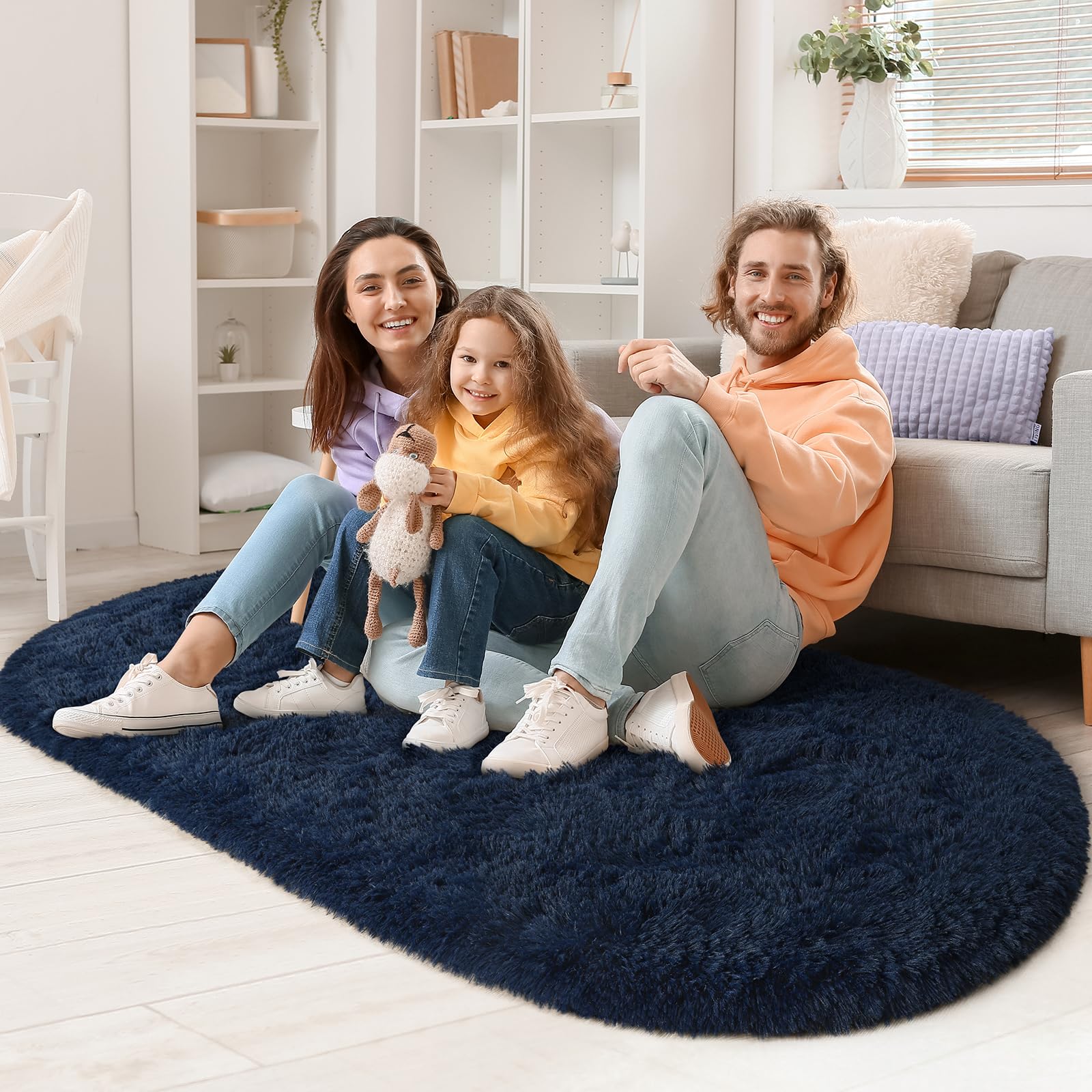 LOCHAS Ultra Soft Children Rugs Room Mat Modern Shaggy Area Rugs Home Decor 2.6' x 5.3', Navy