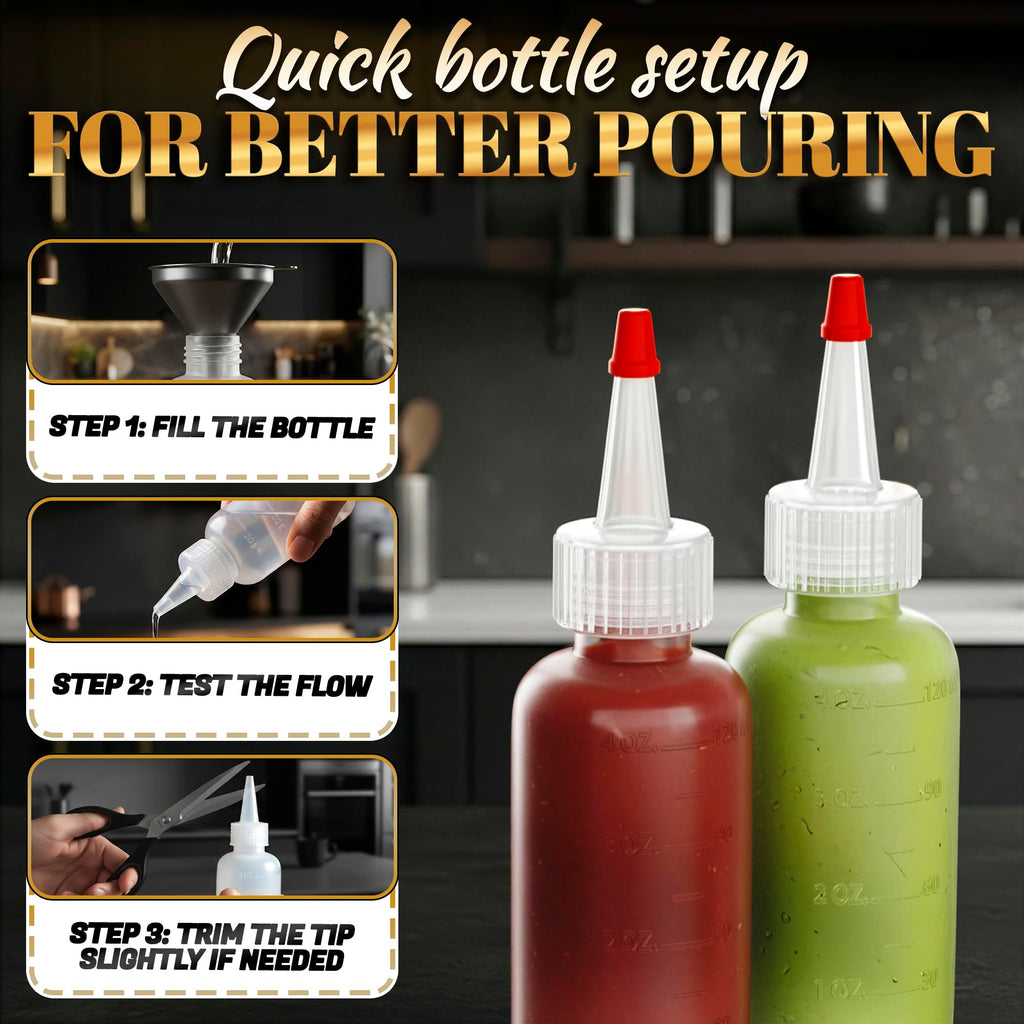 6 Pcs Small Squeeze Bottles for Liquids – 4oz Clear Small Squeeze Bottle for Sauces, Oils, Salad Dressing, Ketchup, Mustard, Pancake Batter, Dishwasher Safe – Precise Dispensing for Cooking and Crafts