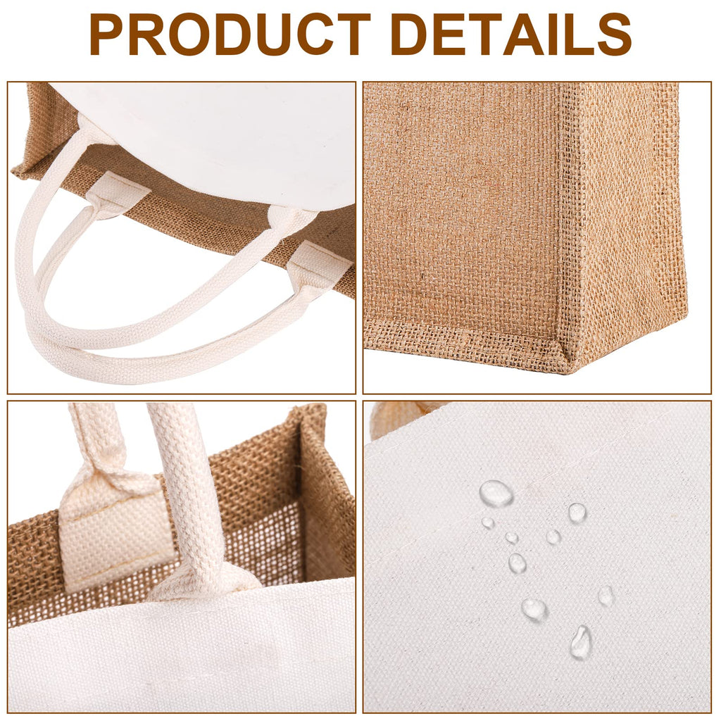 SOUJOY 6 Pack Burlap Tote Bag, Reusable Jute Gift Tote with Handles, Beach Tote Bags for Women, 14.7''x9.8''x4.5'' Canvas Grocery Shopping Tote for Bridesmaid, DIY, Shopping,Wedding Gift Bag