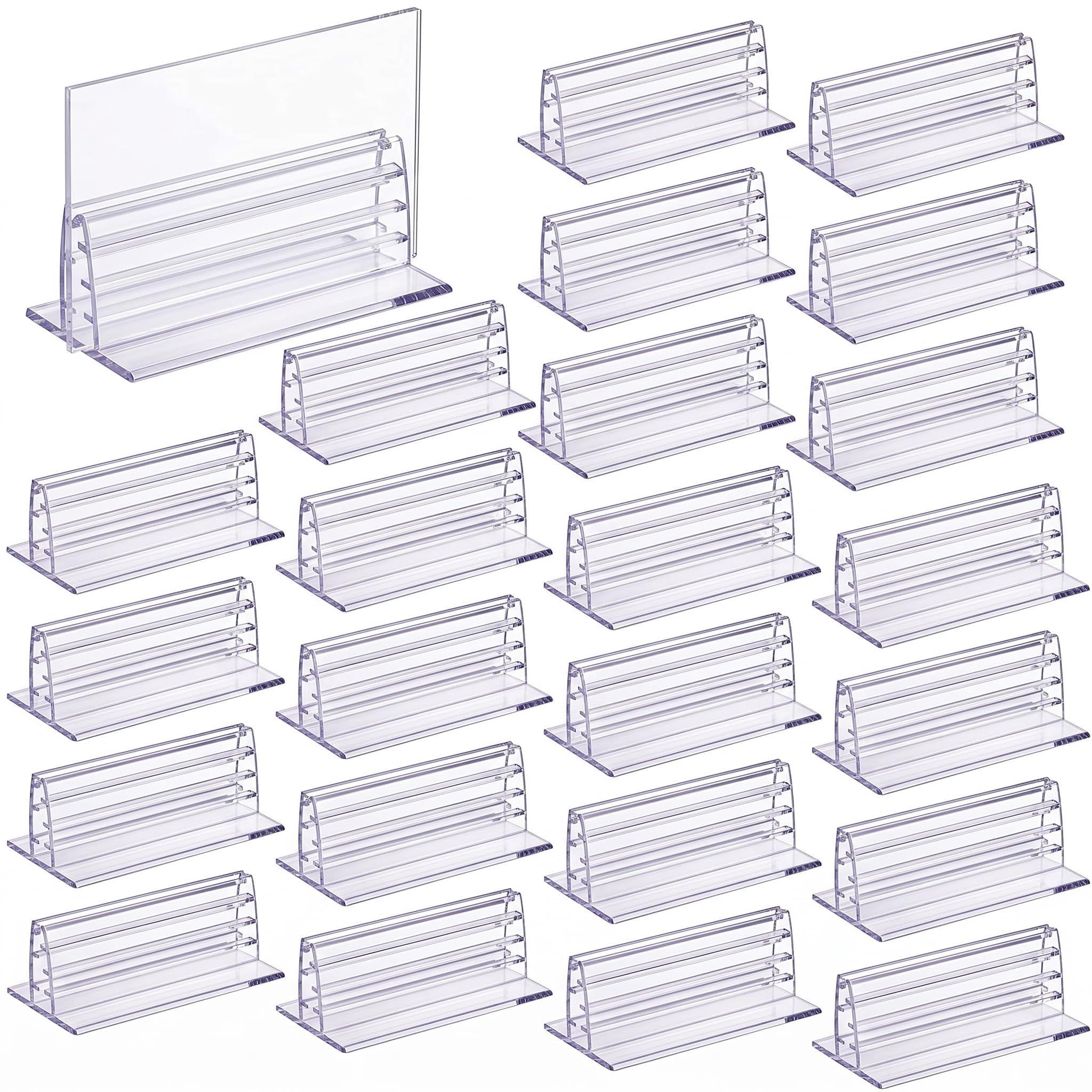 SOUJOY 50 Pack Self Adhesive Sneeze Guard Holder, 3'' x 1.6'' Acrylic Panels Holder Clip, Glass Sign Holder Stand, Desk Dividers Privacy for 0.1 to 5mm Thick