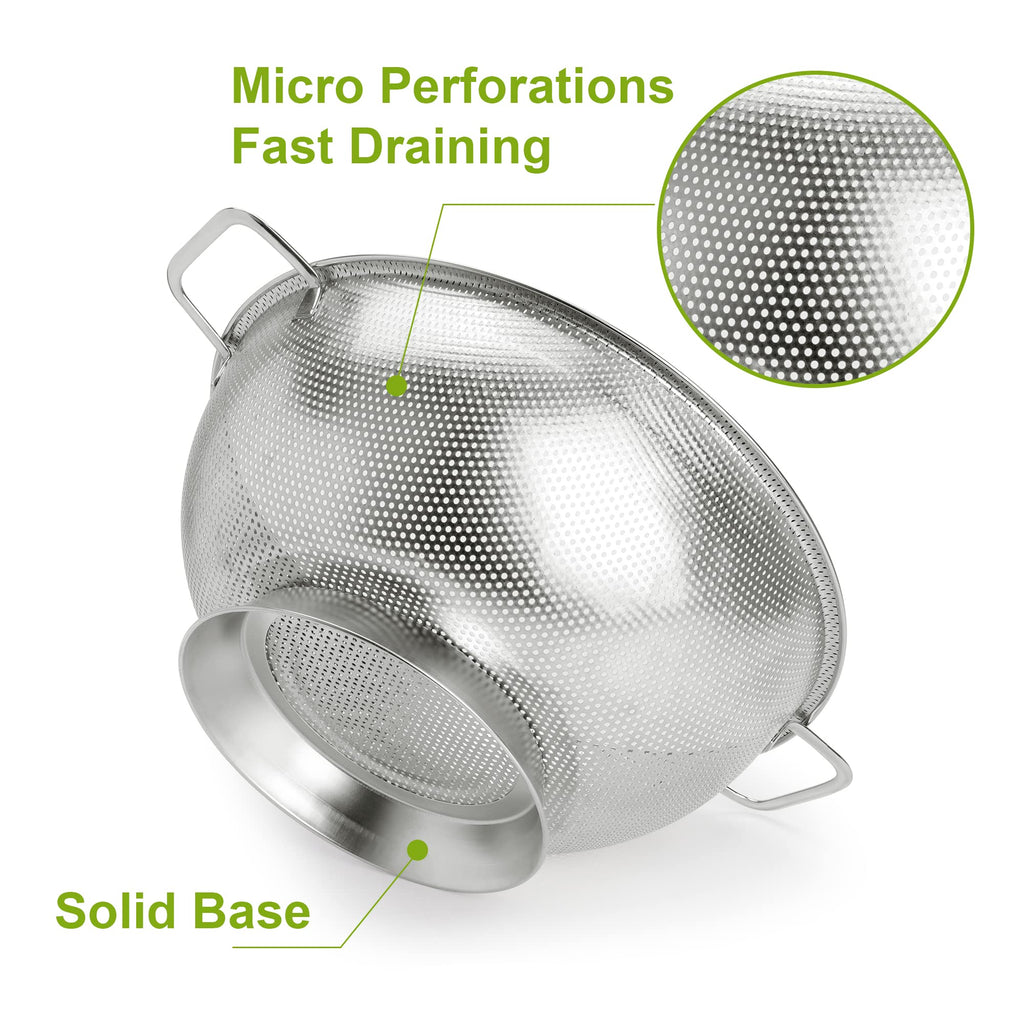 Colander Stainless Steel 3-Quart, Strainer for Kitchen Food, Dishwasher Safe
