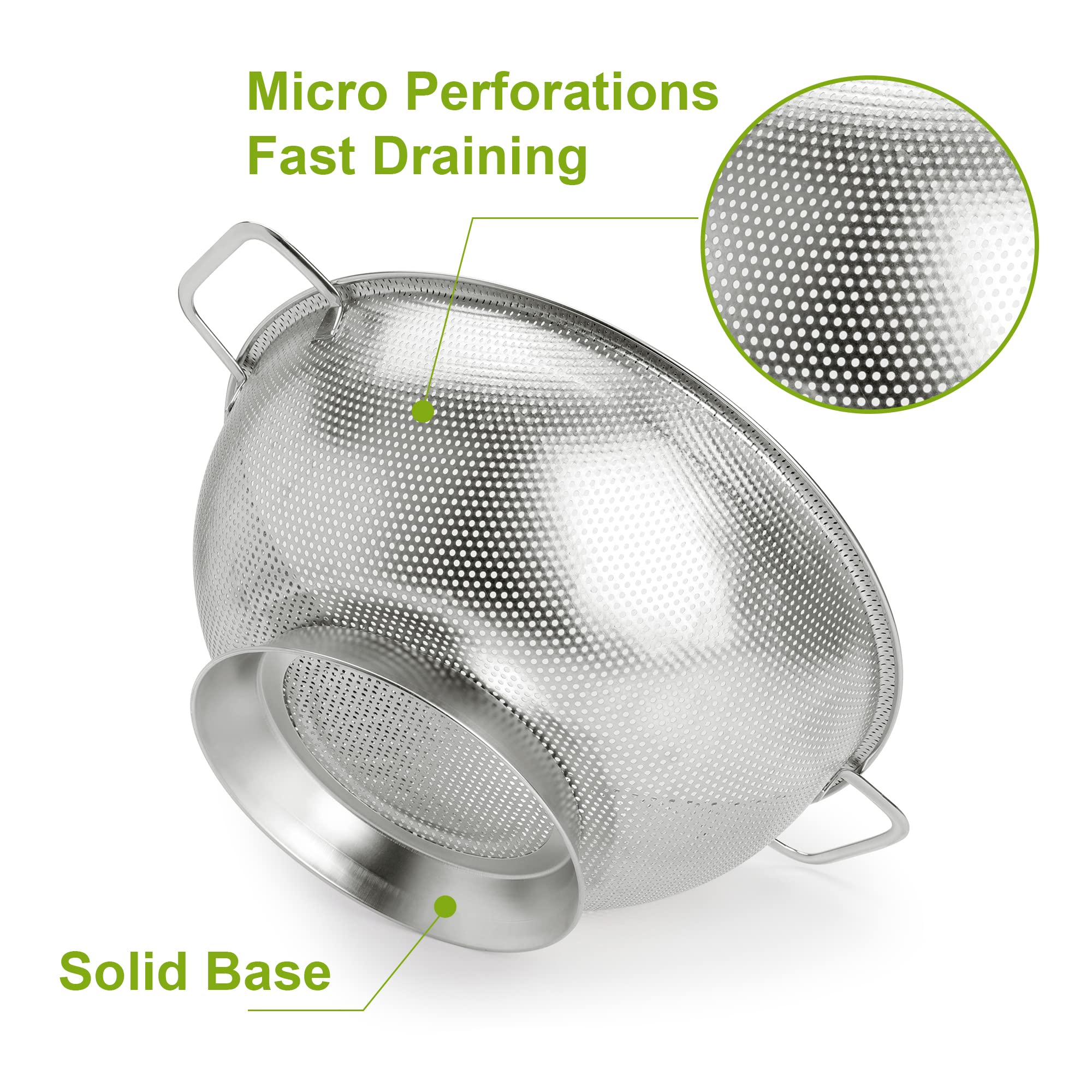 Colander Stainless Steel 3-Quart, Strainer for Kitchen Food, Dishwasher Safe