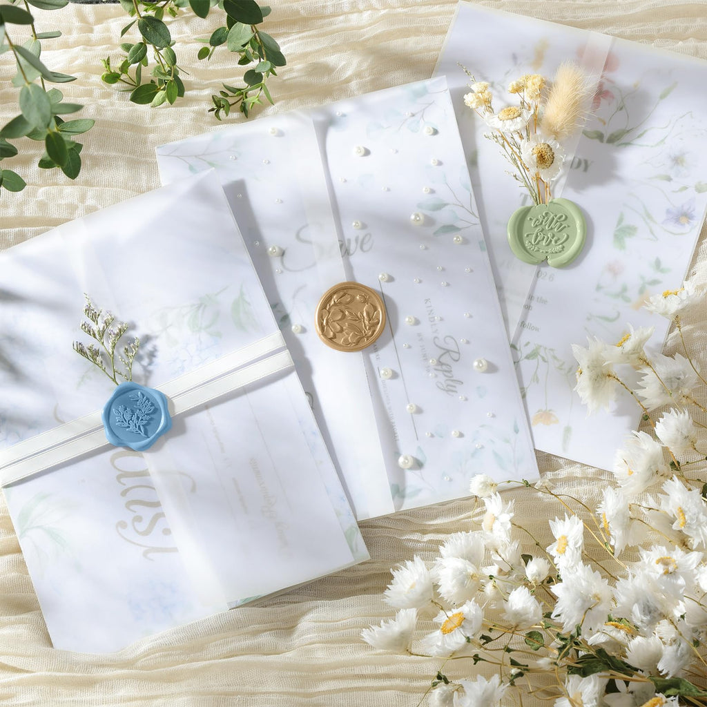 UNIQOOO 70 Pack Frosted Vellum Jackets for 5x7 Invitations, Luxury Pre-Folded Vellum Paper, 115GSM Wedding Envelopes
